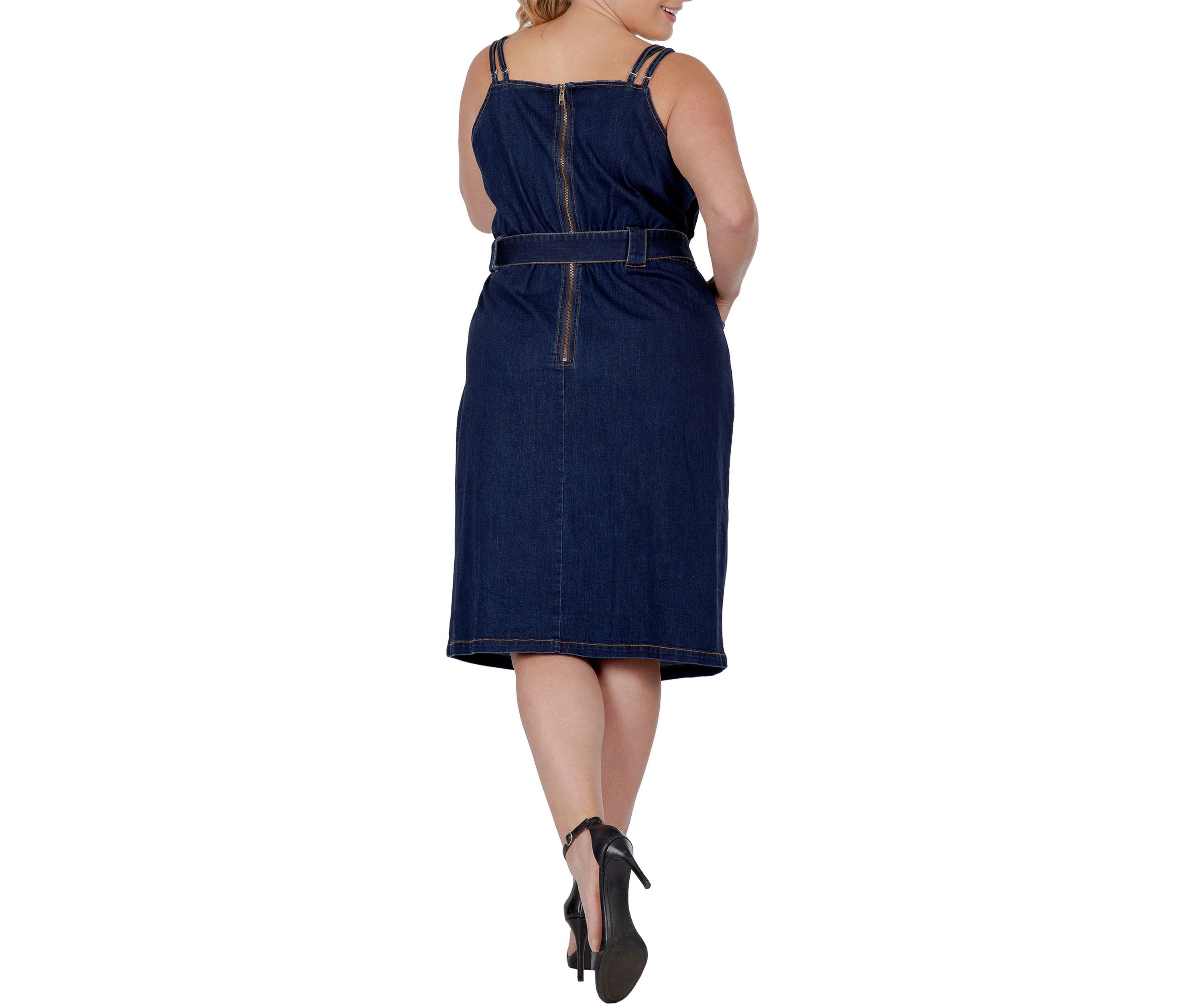 Women Plus Size Denim Blue Double Strap Casual Midi Dress