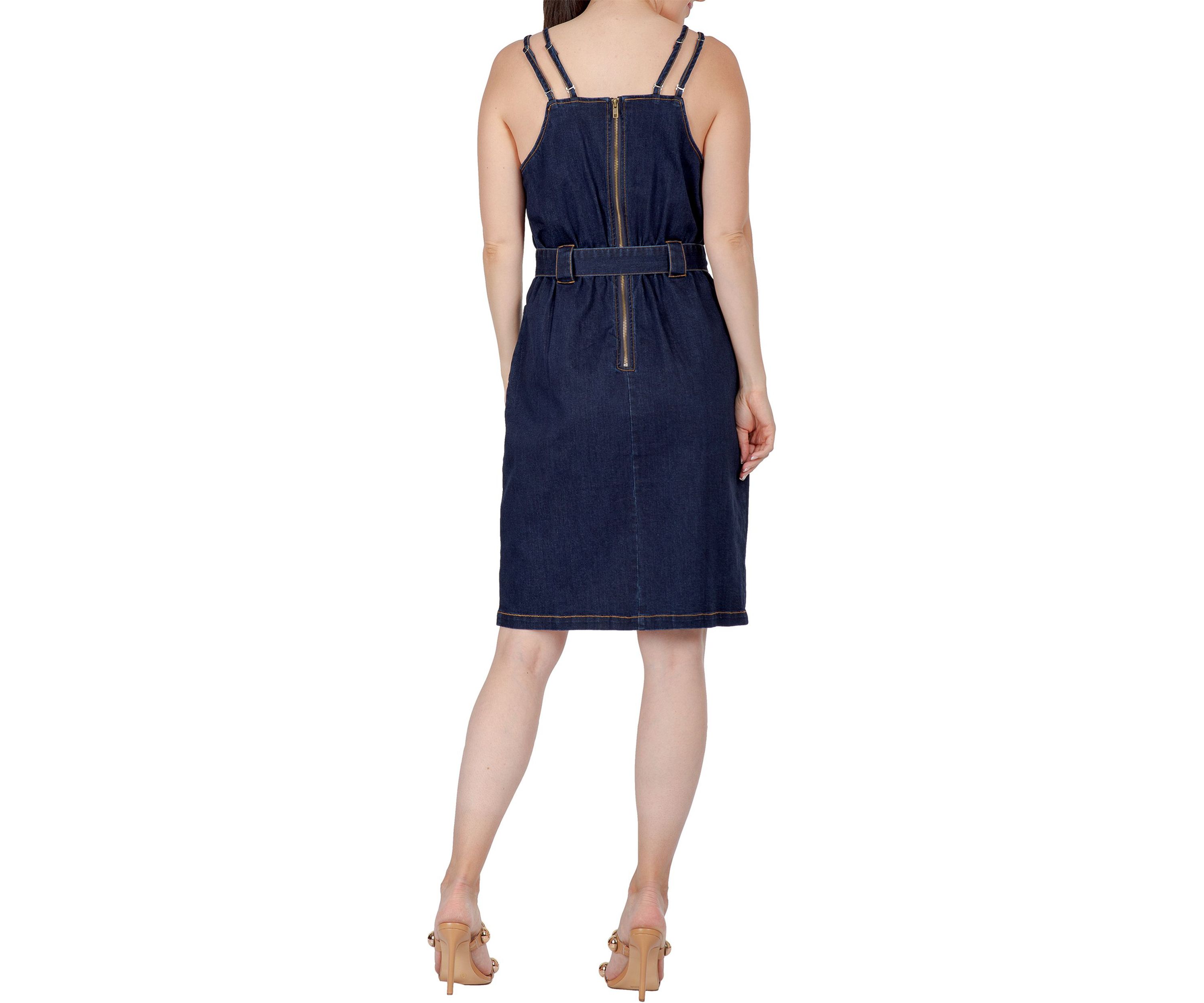 Women Denim Blue Double Strap Casual Midi Dress