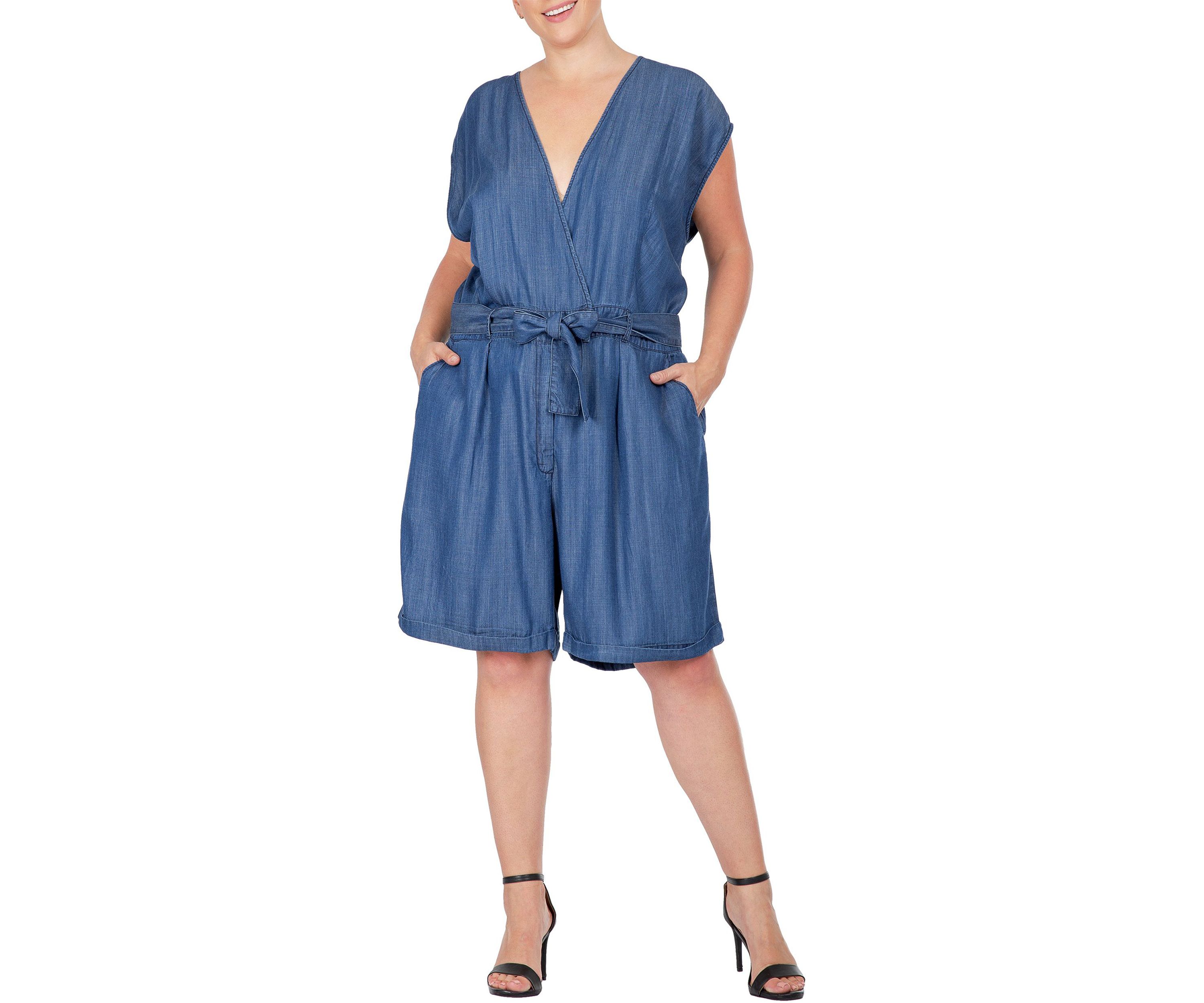 Women Plus Size Cap Sleeve V-neck Front Tie Romper