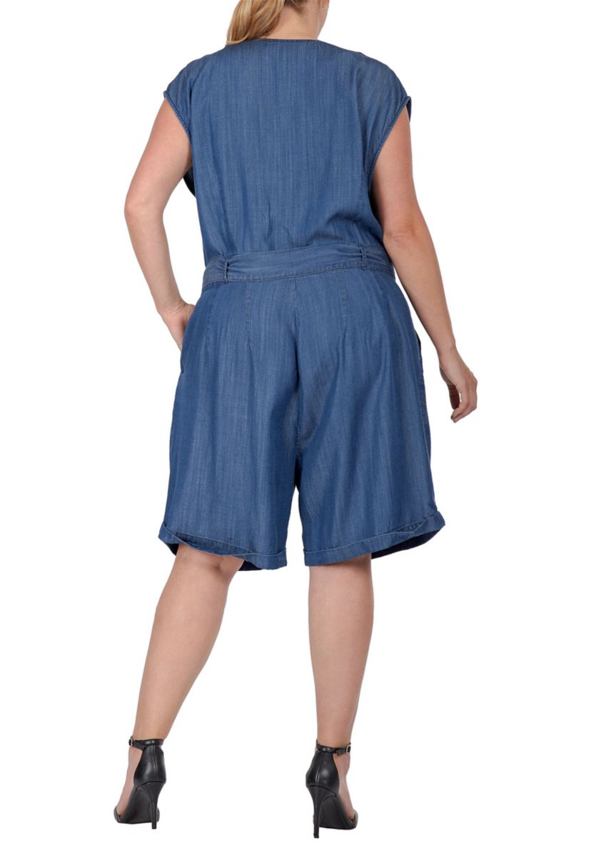 Women Plus Size Cap Sleeve V-neck Front Tie Romper