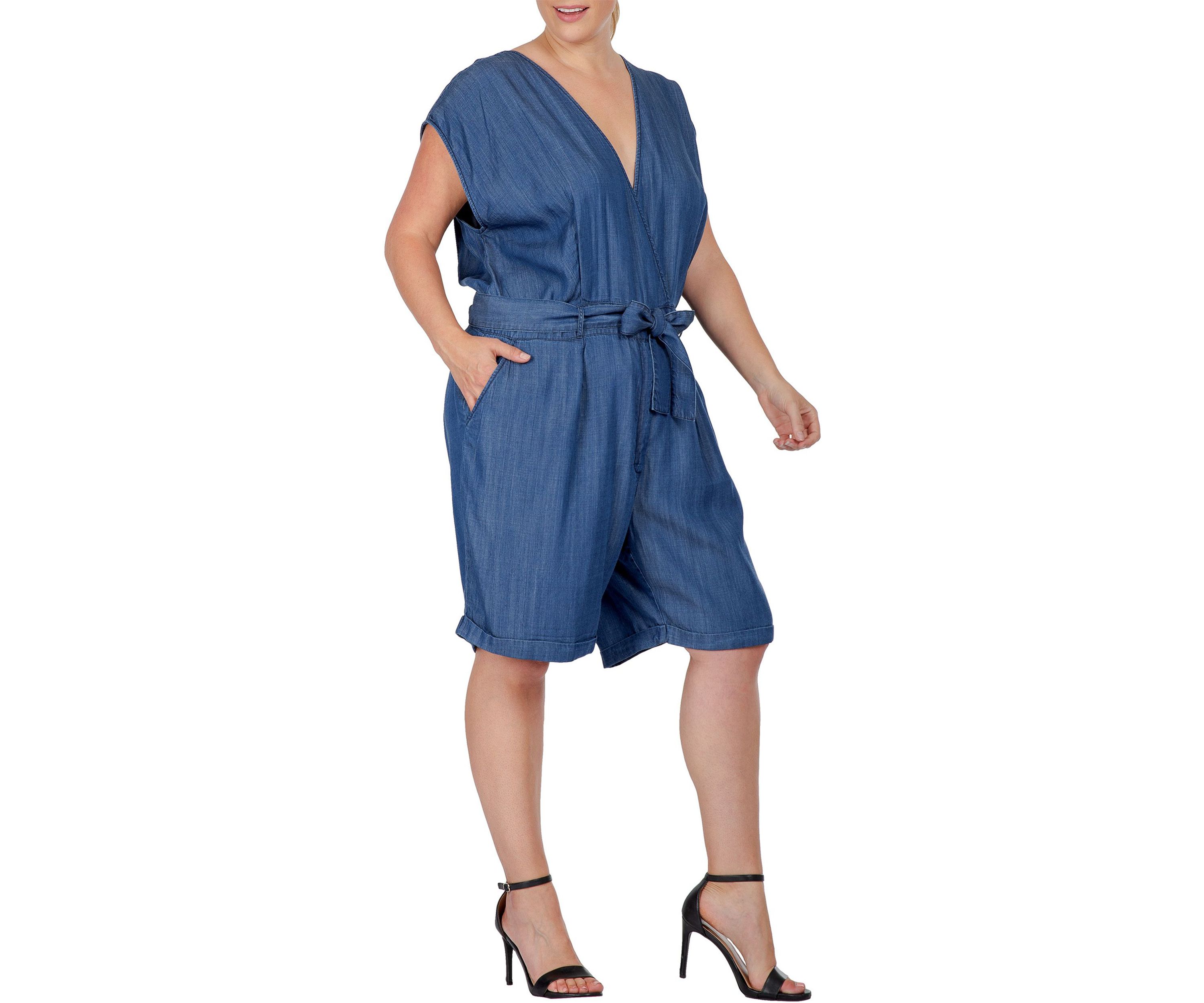 Women Plus Size Cap Sleeve V-neck Front Tie Romper