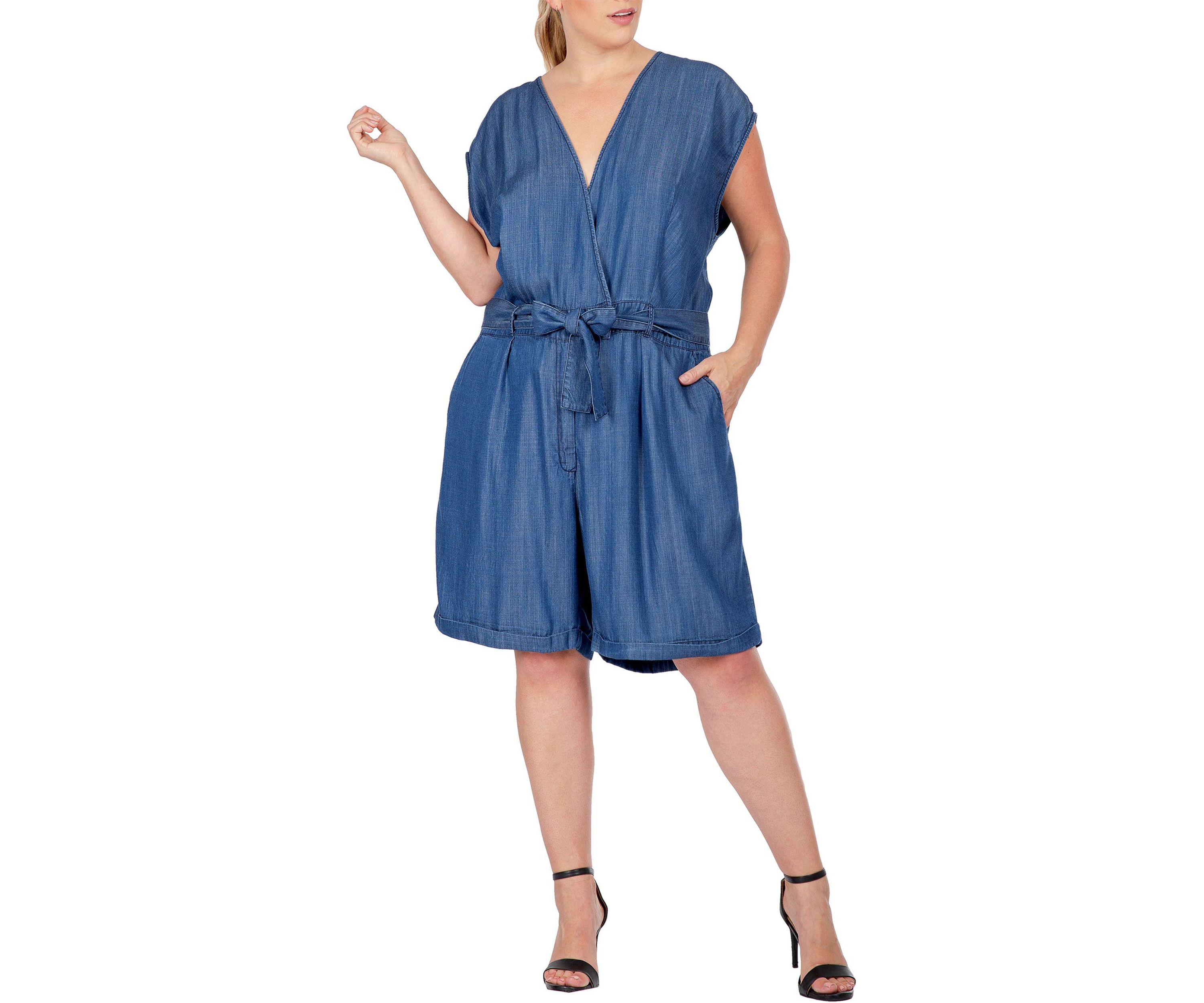 Women Plus Size Cap Sleeve V-neck Front Tie Romper