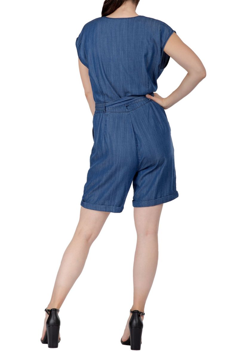 Women Cap Sleeve V-neck Front Tie Romper