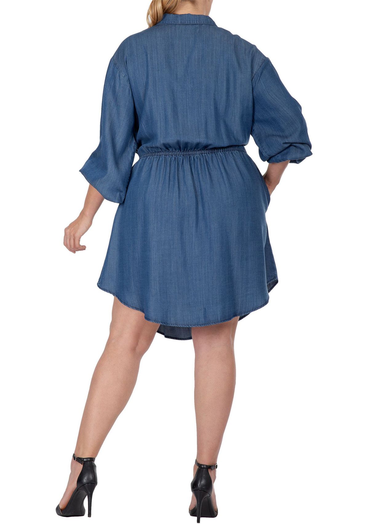 Women Plus Size Buttoned Down Elastic Waist Shirt Dress