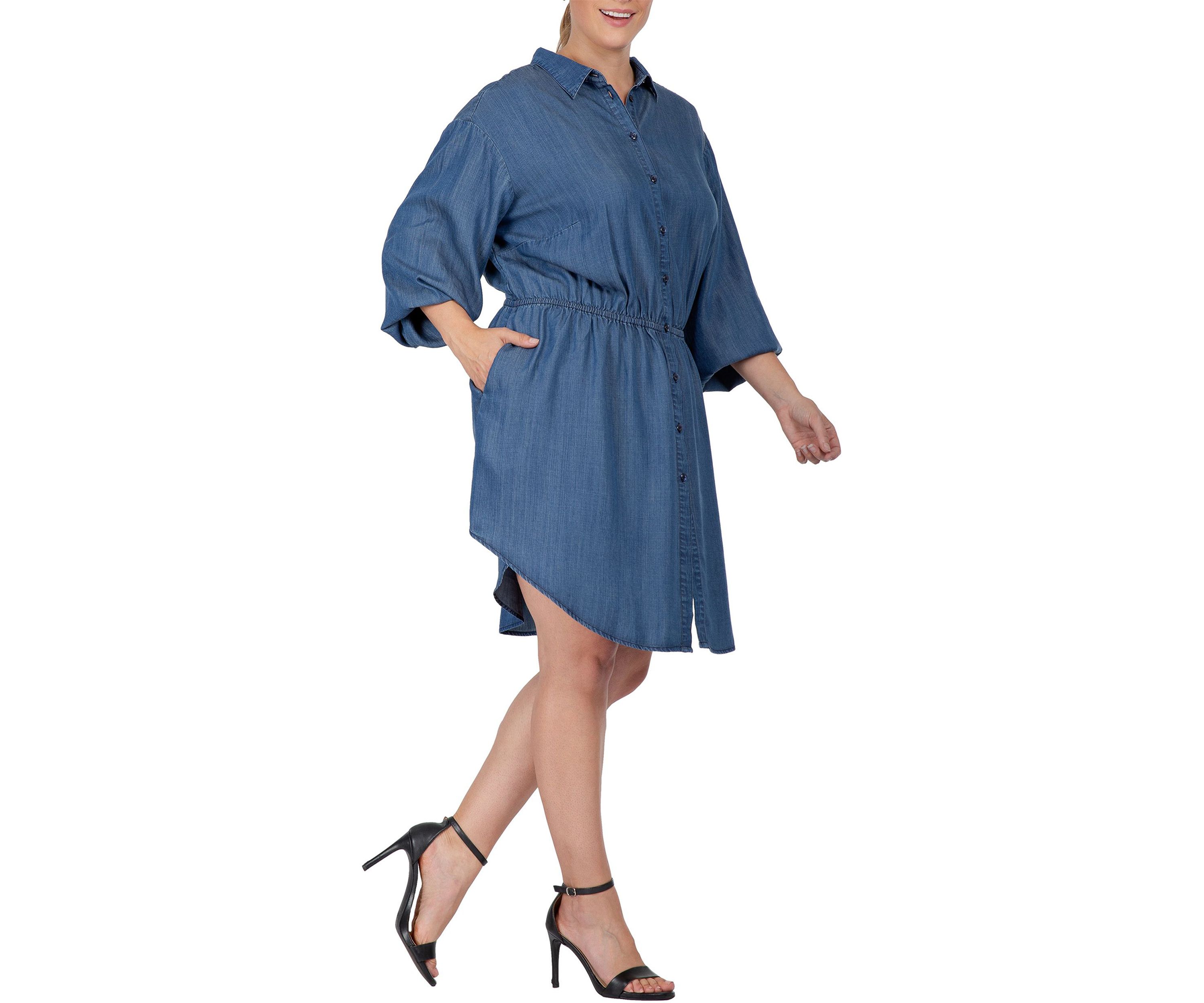 Women Plus Size Buttoned Down Elastic Waist Shirt Dress