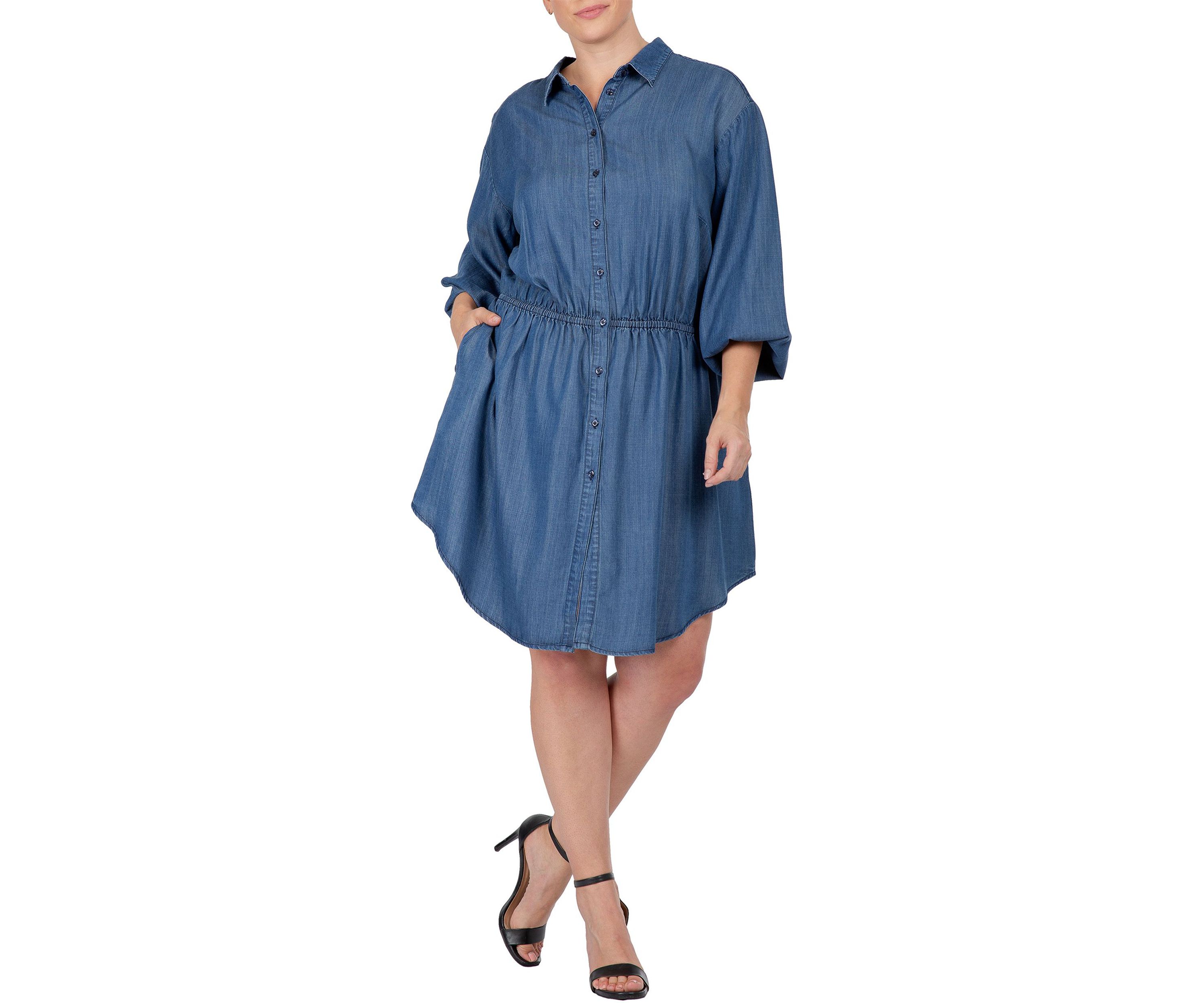 Women Plus Size Buttoned Down Elastic Waist Shirt Dress