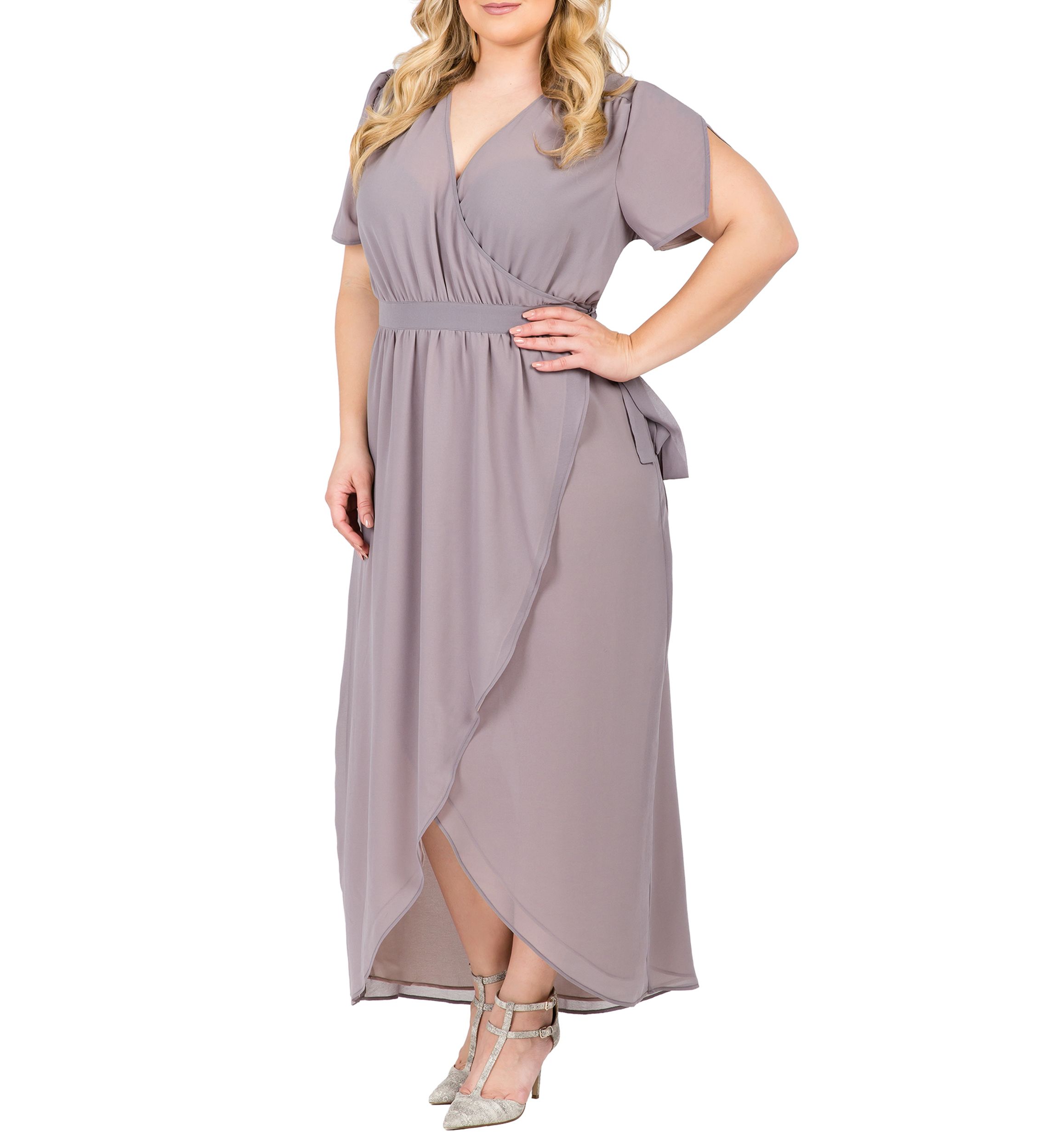 Standards & Practices Womens Plus Size Pink Floral Short Sleeve V-Neck Wrap Dress Maxi Length
