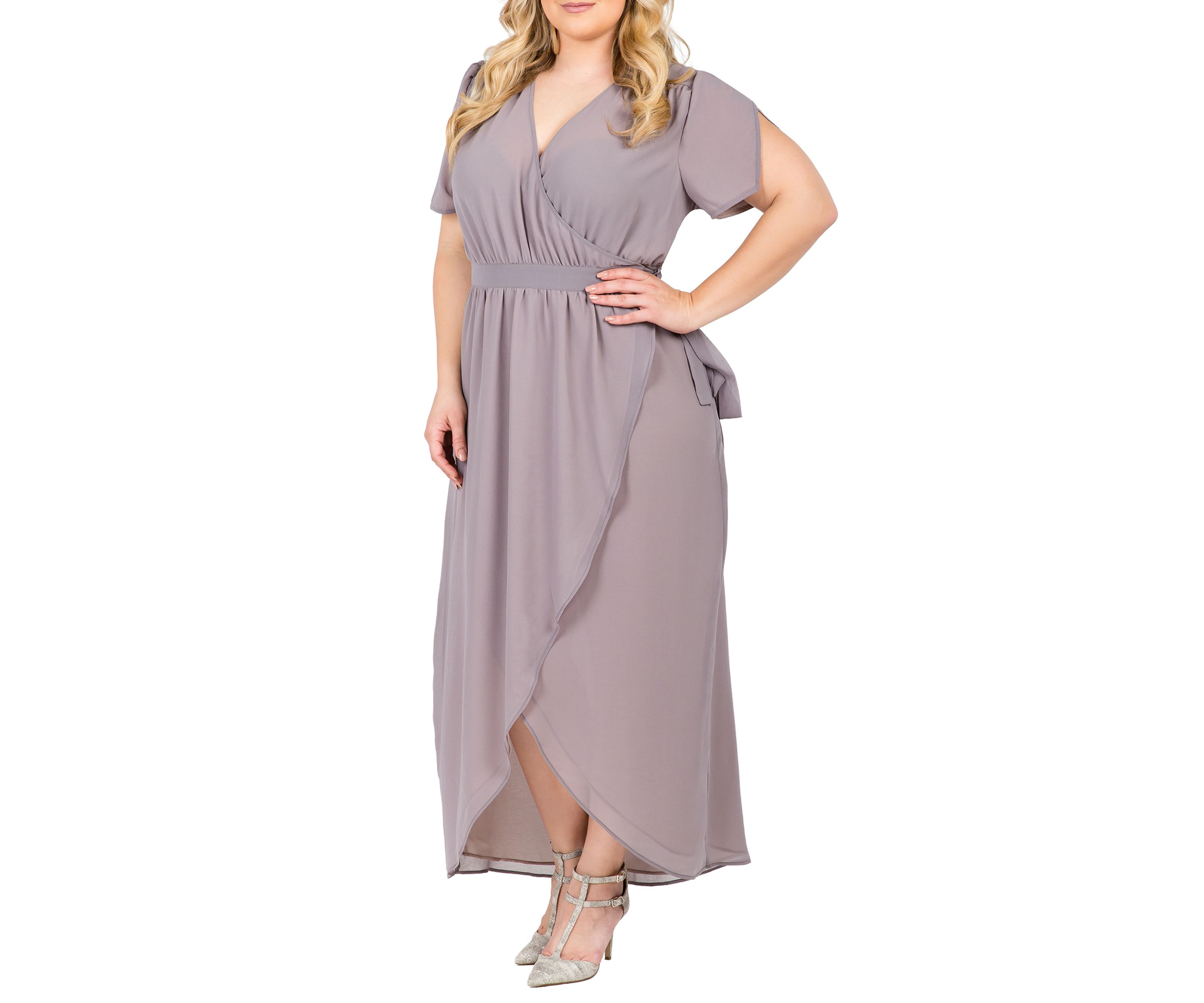 Standards & Practices Womens Plus Size Pink Floral Short Sleeve V-Neck Wrap Dress Maxi Length