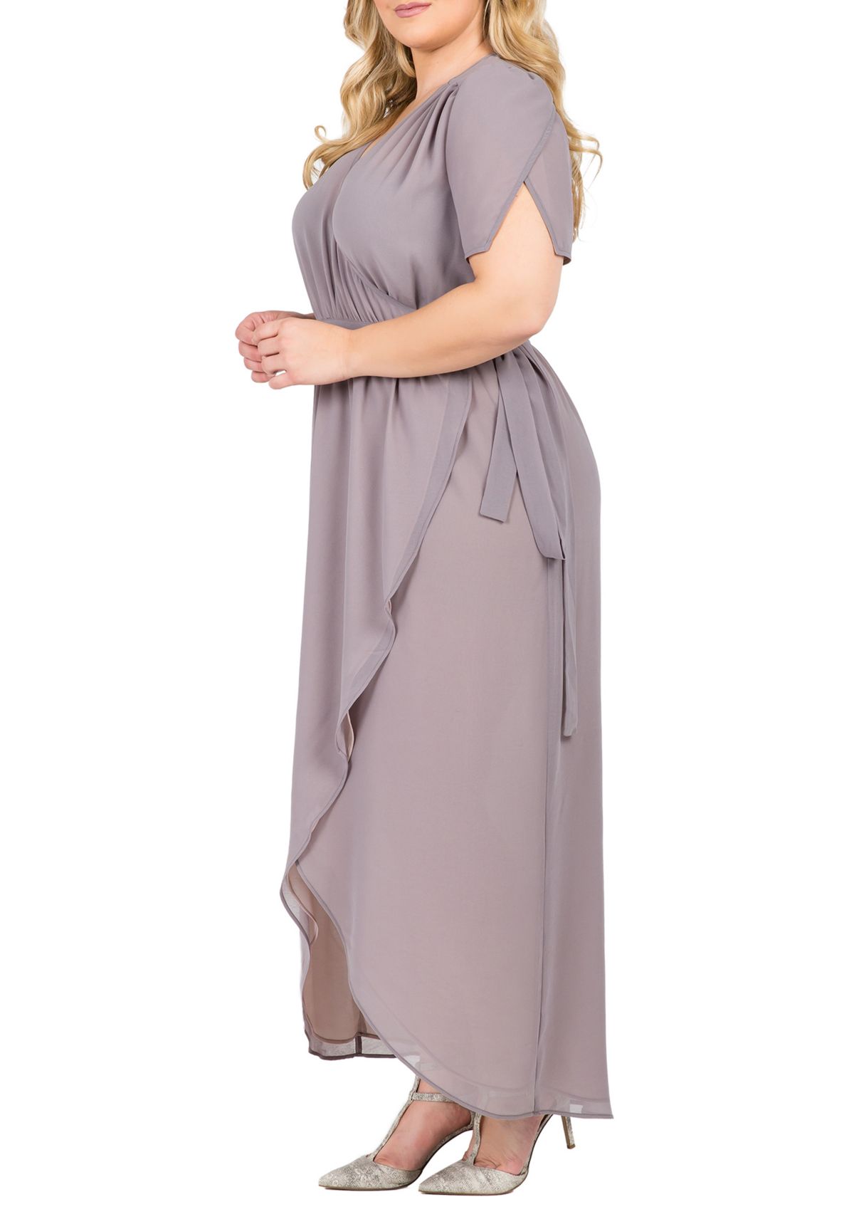 Standards & Practices Womens Plus Size Pink Floral Short Sleeve V-Neck Wrap Dress Maxi Length