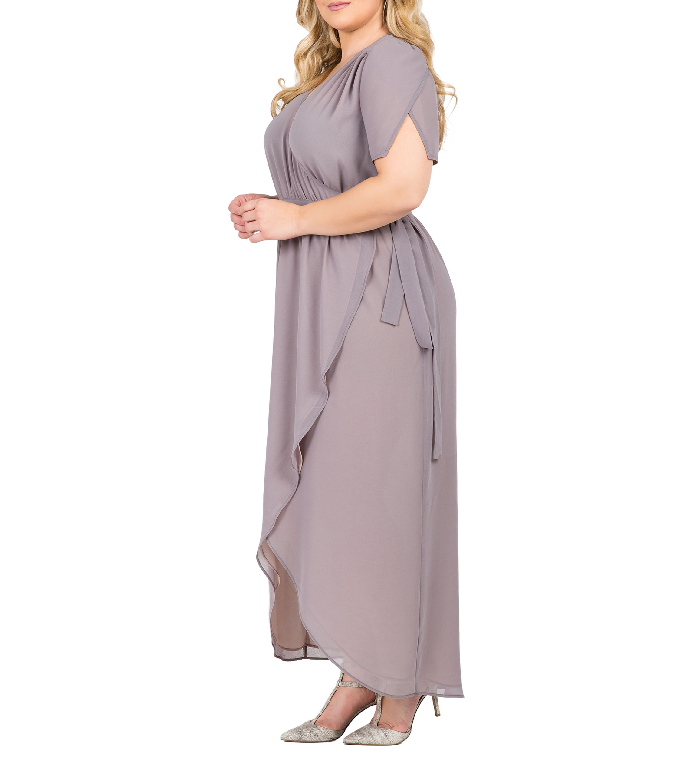 Standards & Practices Womens Plus Size Pink Floral Short Sleeve V-Neck Wrap Dress Maxi Length