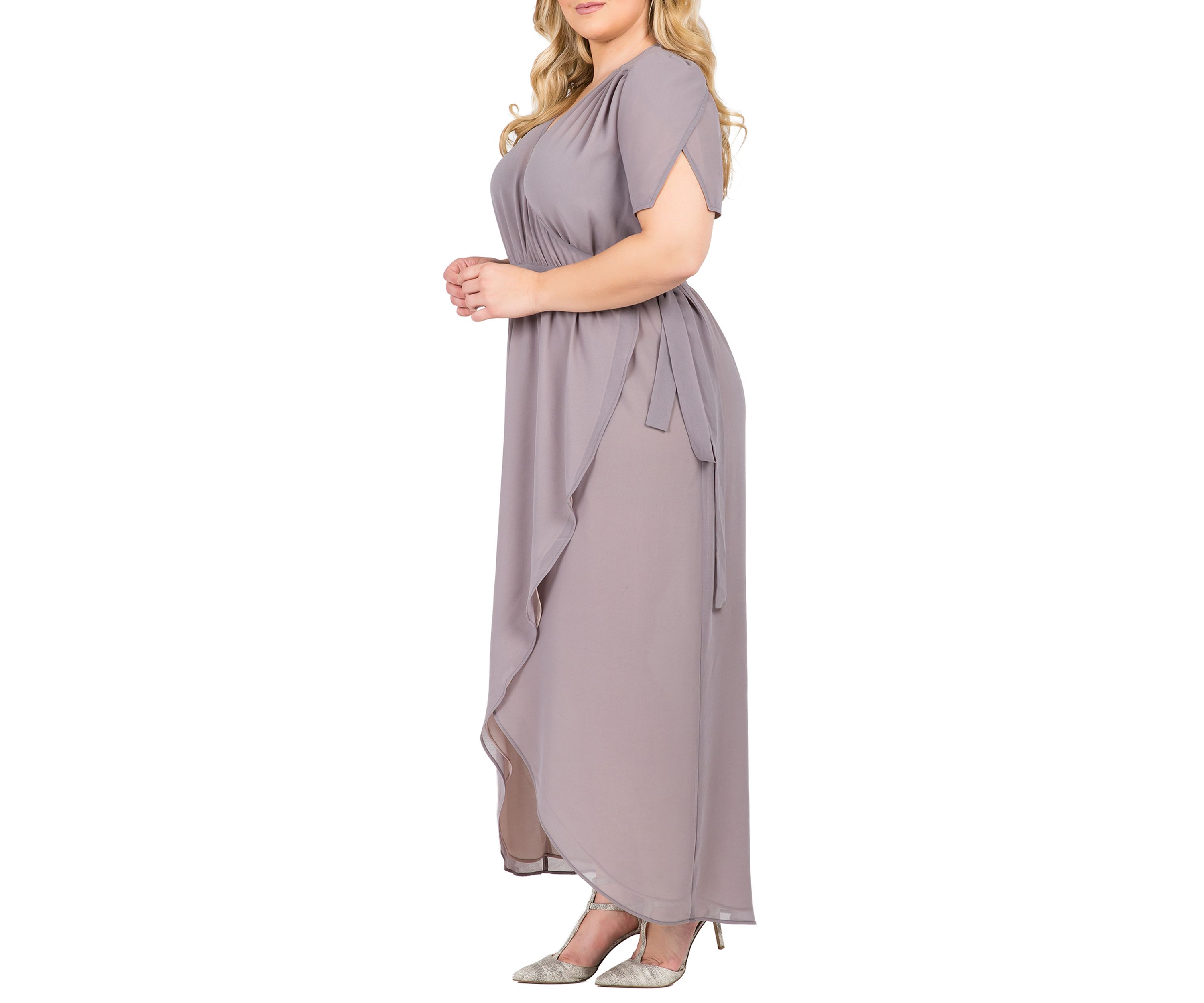 Standards & Practices Womens Plus Size Pink Floral Short Sleeve V-Neck Wrap Dress Maxi Length