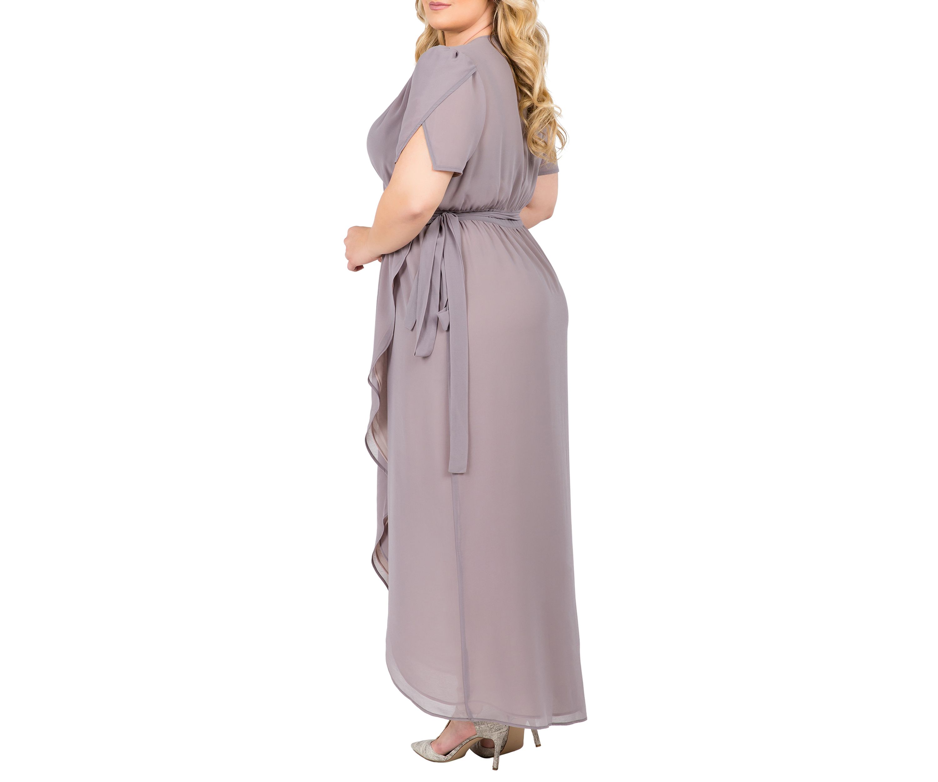 Standards & Practices Womens Plus Size Pink Floral Short Sleeve V-Neck Wrap Dress Maxi Length