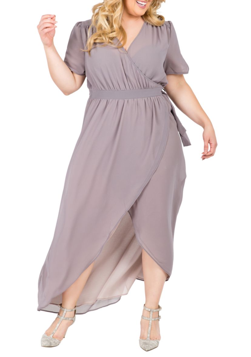 Standards & Practices Womens Plus Size Pink Floral Short Sleeve V-Neck Wrap Dress Maxi Length