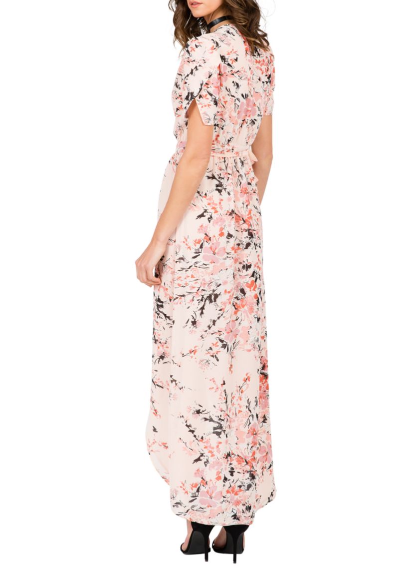 Modern Women Rose Pink Short Sleeve V-Neck Wrap Maxi Dress