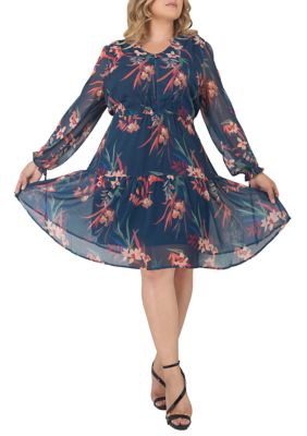 Standards And Practices Women's Plus Size Printed Prairie Tiered Dress, Blue -  0809666421309