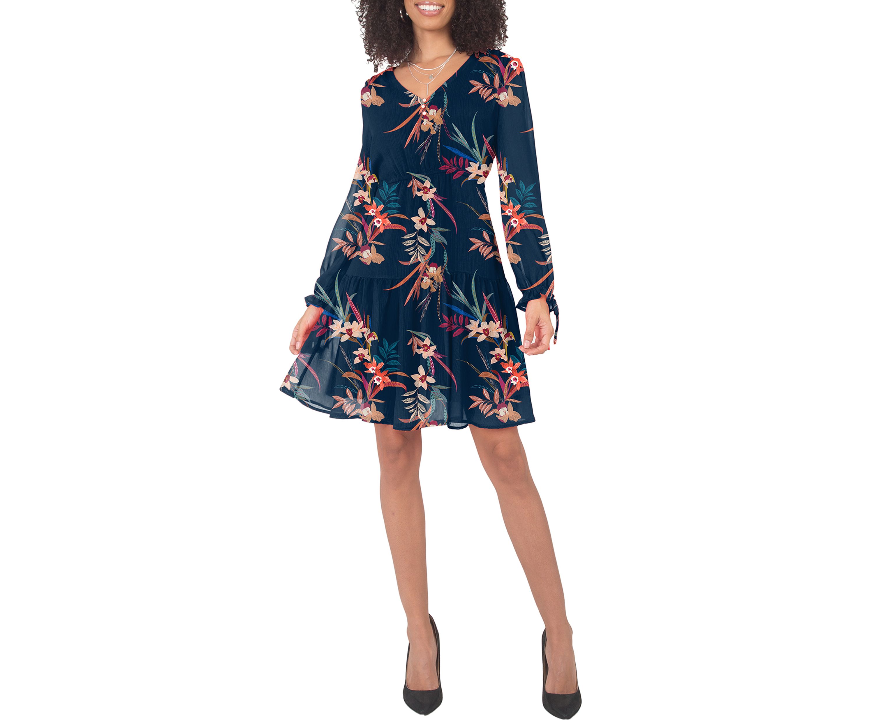 Womens Chiffon LS A Line Dress