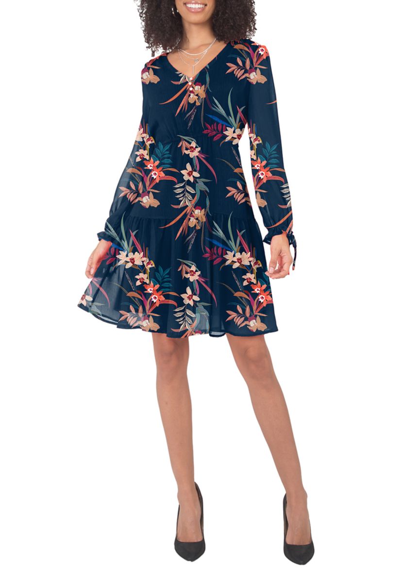 Womens Chiffon LS A Line Dress