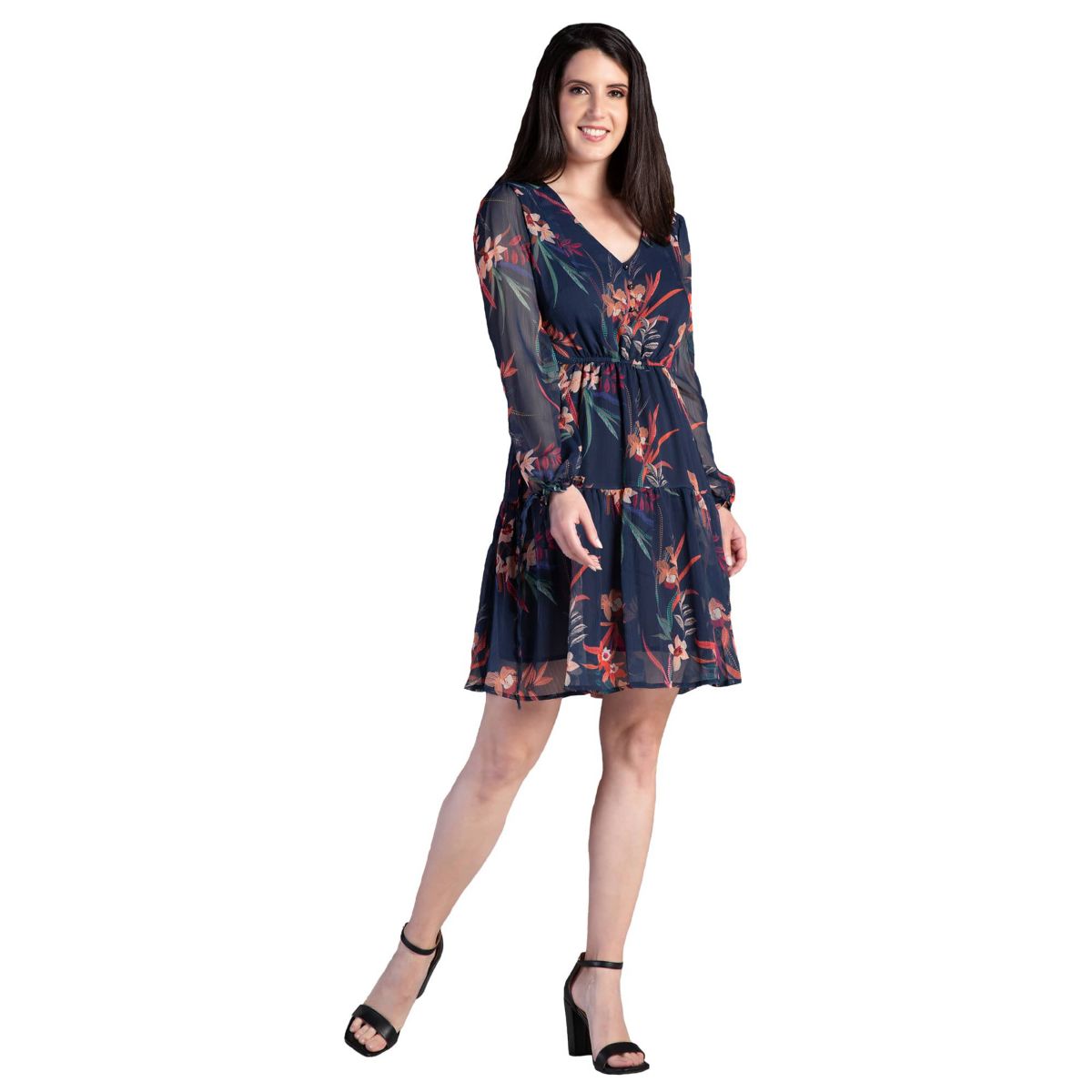 Womens Chiffon LS A Line Dress