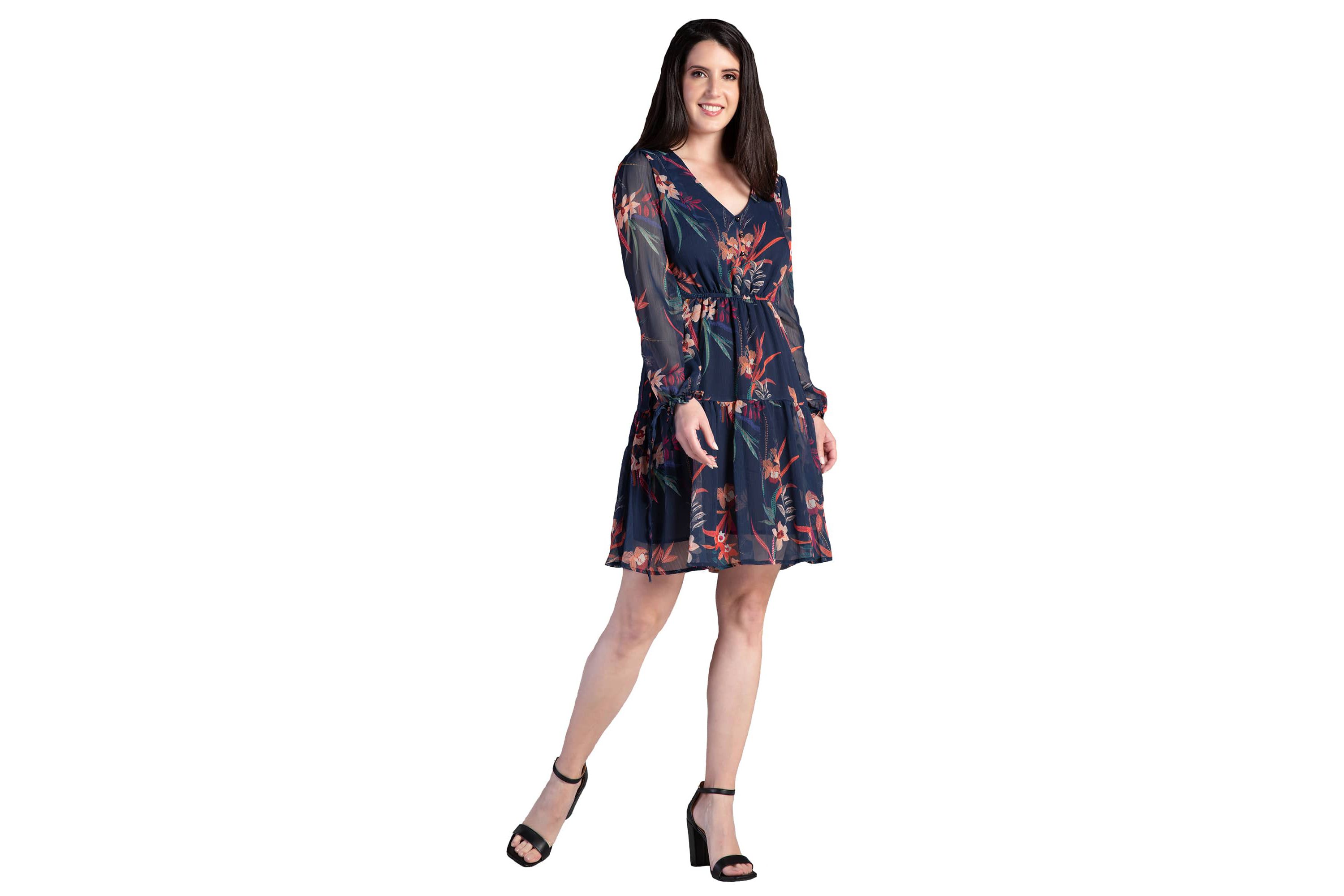 Womens Chiffon LS A Line Dress