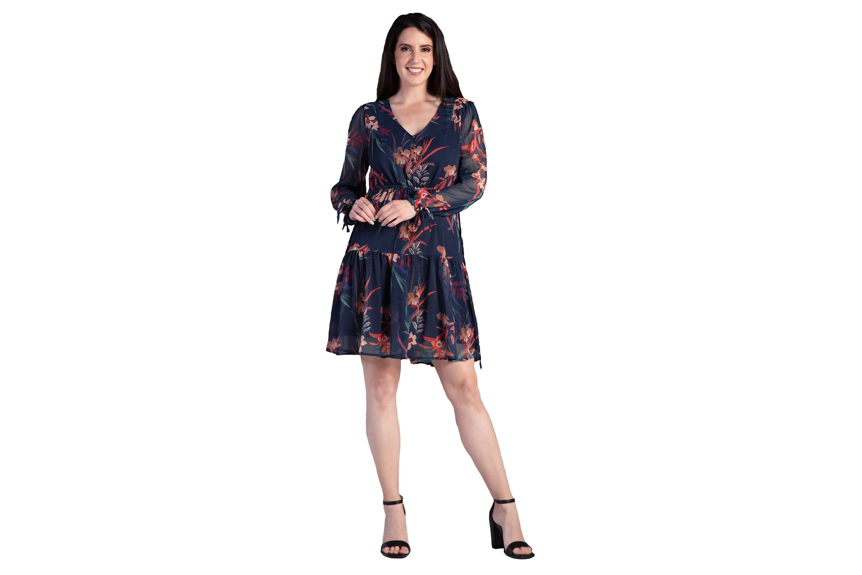 Womens Chiffon LS A Line Dress