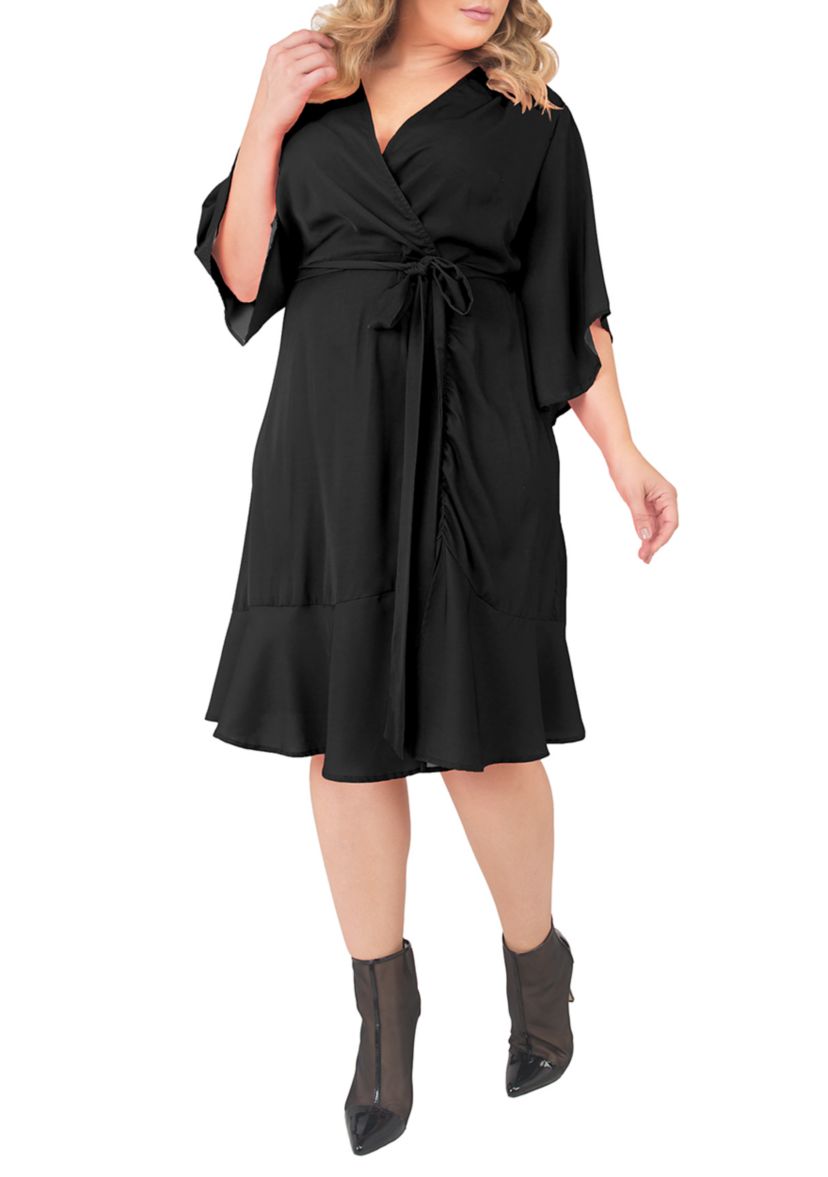Plus Size Short Sleeve Ruffle Hem Wrap Dress