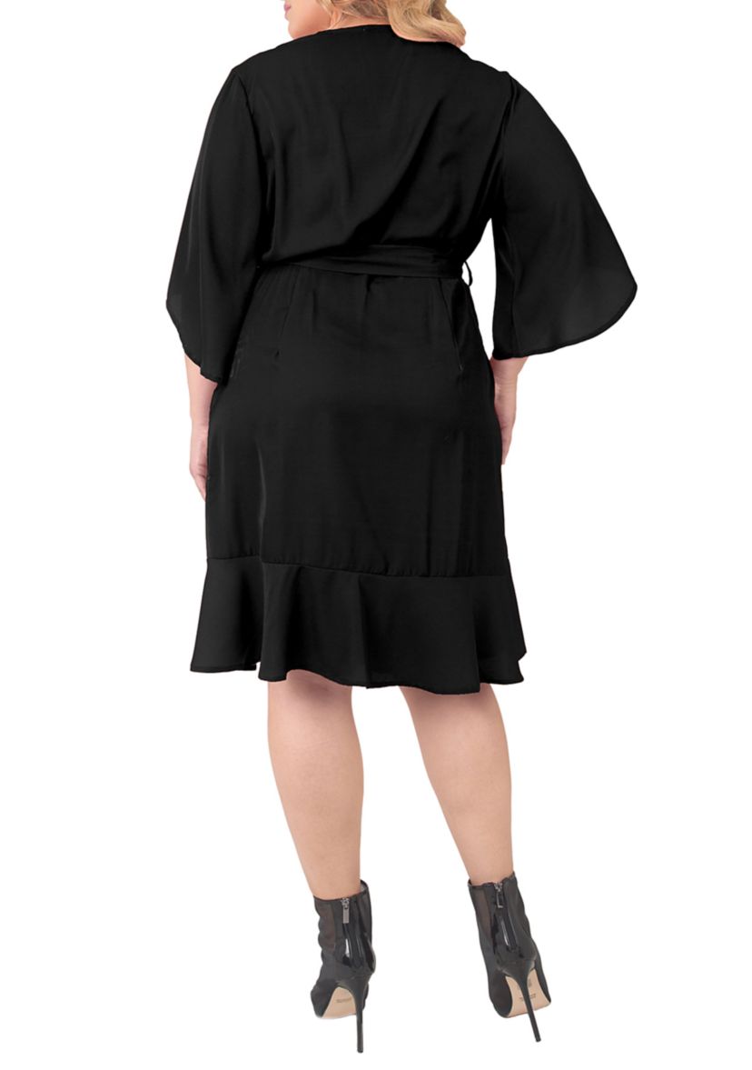 Plus Size Short Sleeve Ruffle Hem Wrap Dress