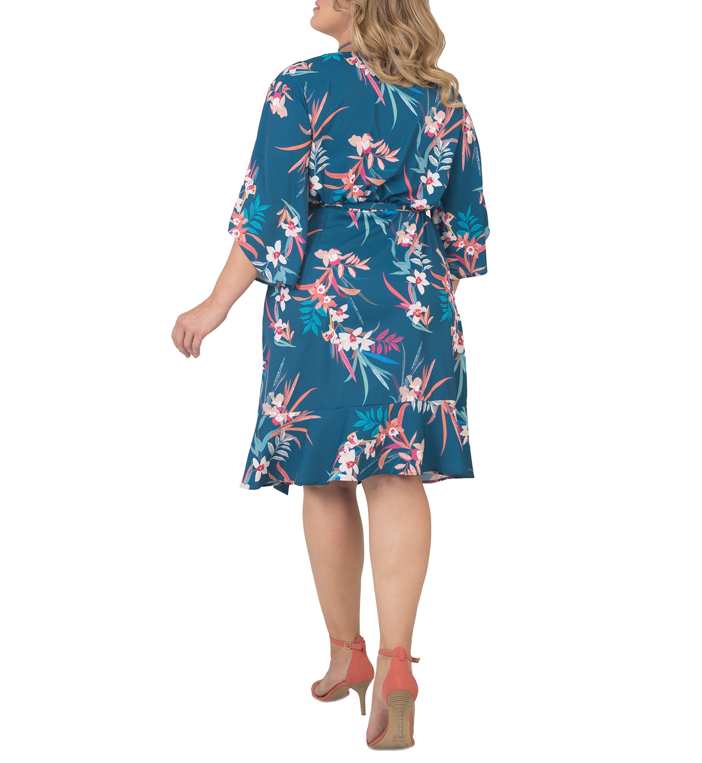 Plus Size Short Sleeve Ruffle Hem Wrap Dress