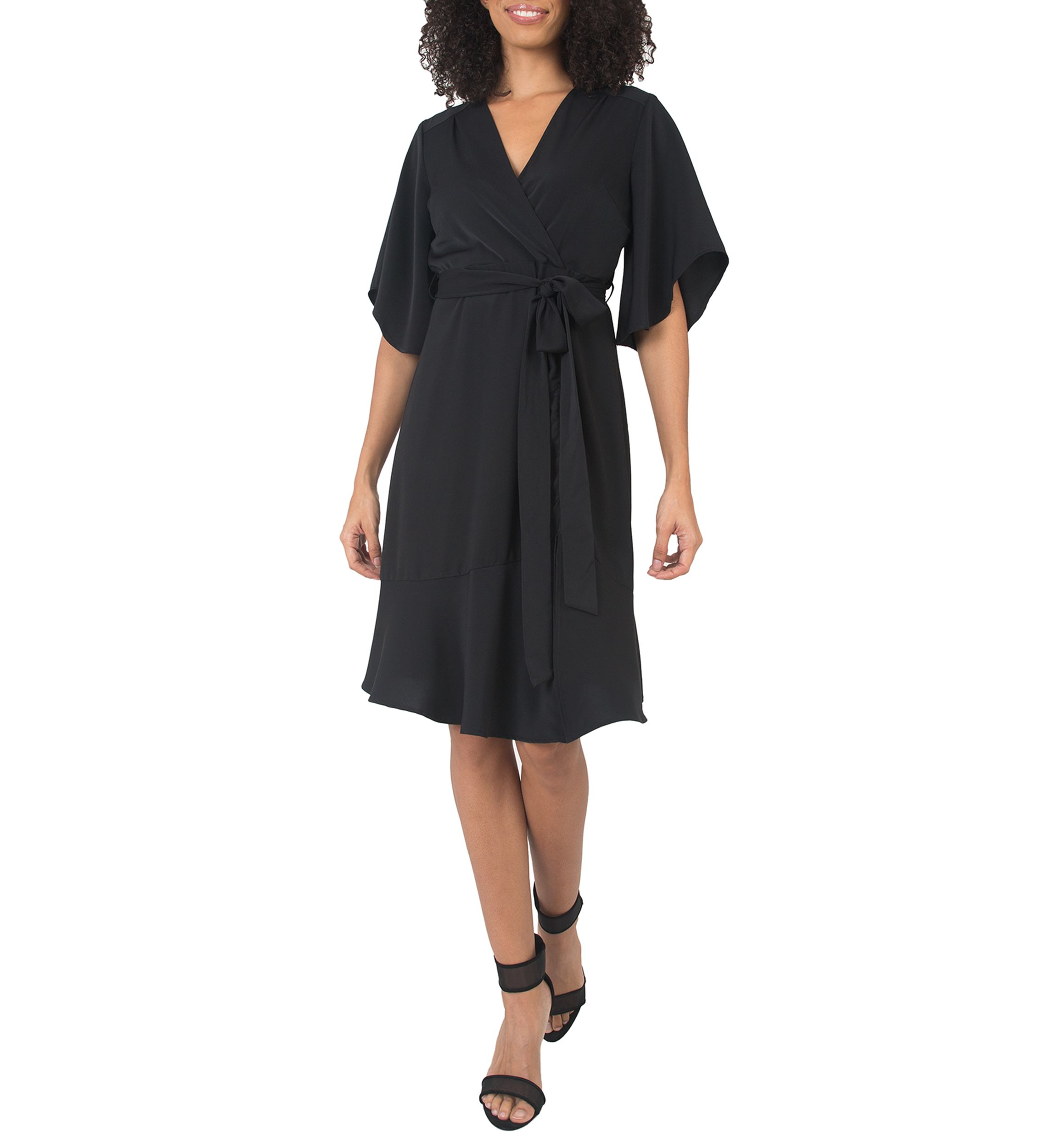 Short Sleeve Ruffle Hem Wrap Dress