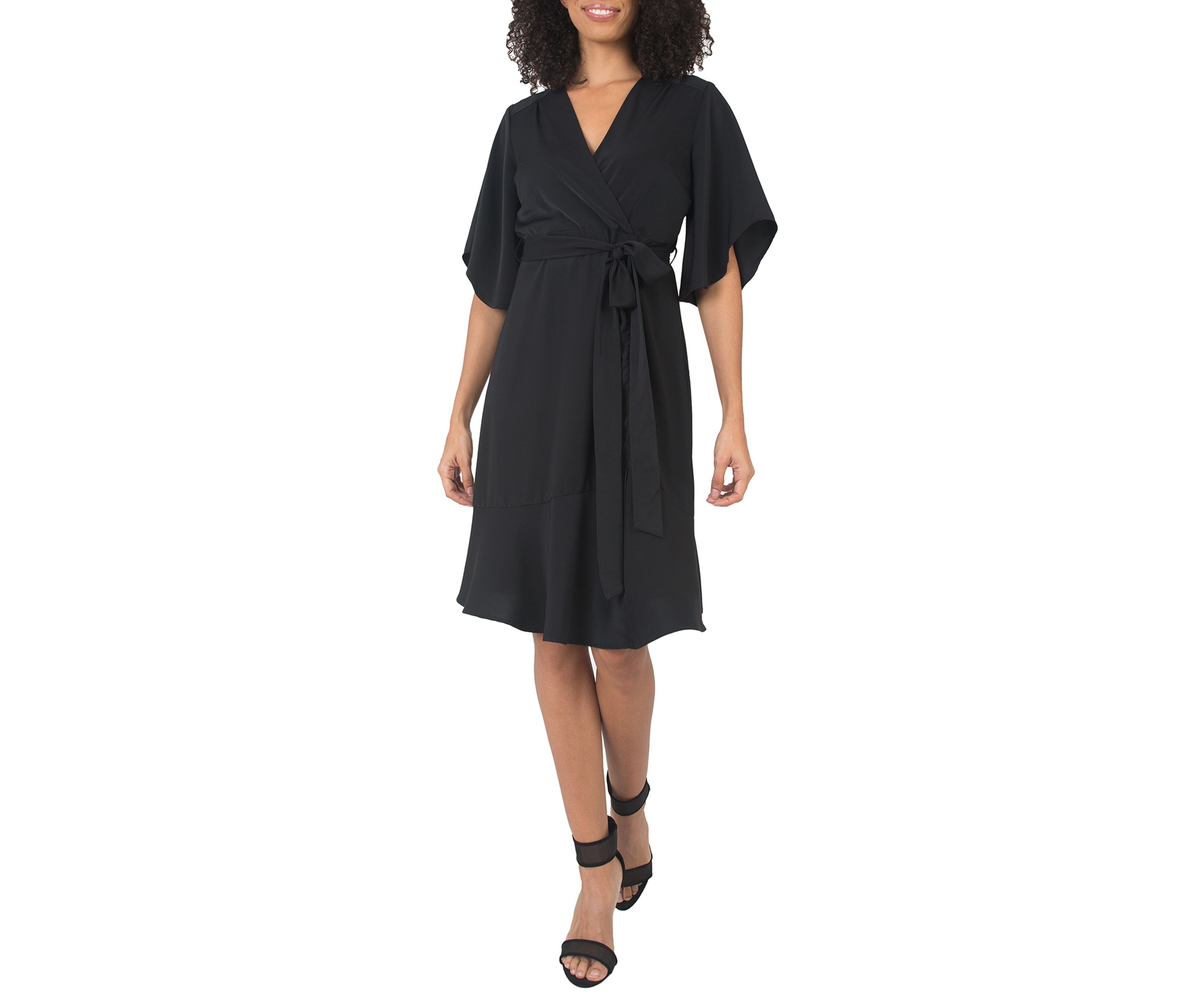Short Sleeve Ruffle Hem Wrap Dress