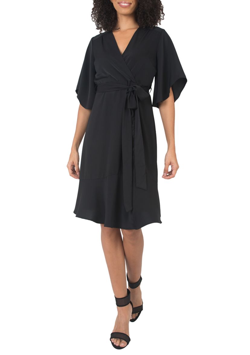 Short Sleeve Ruffle Hem Wrap Dress