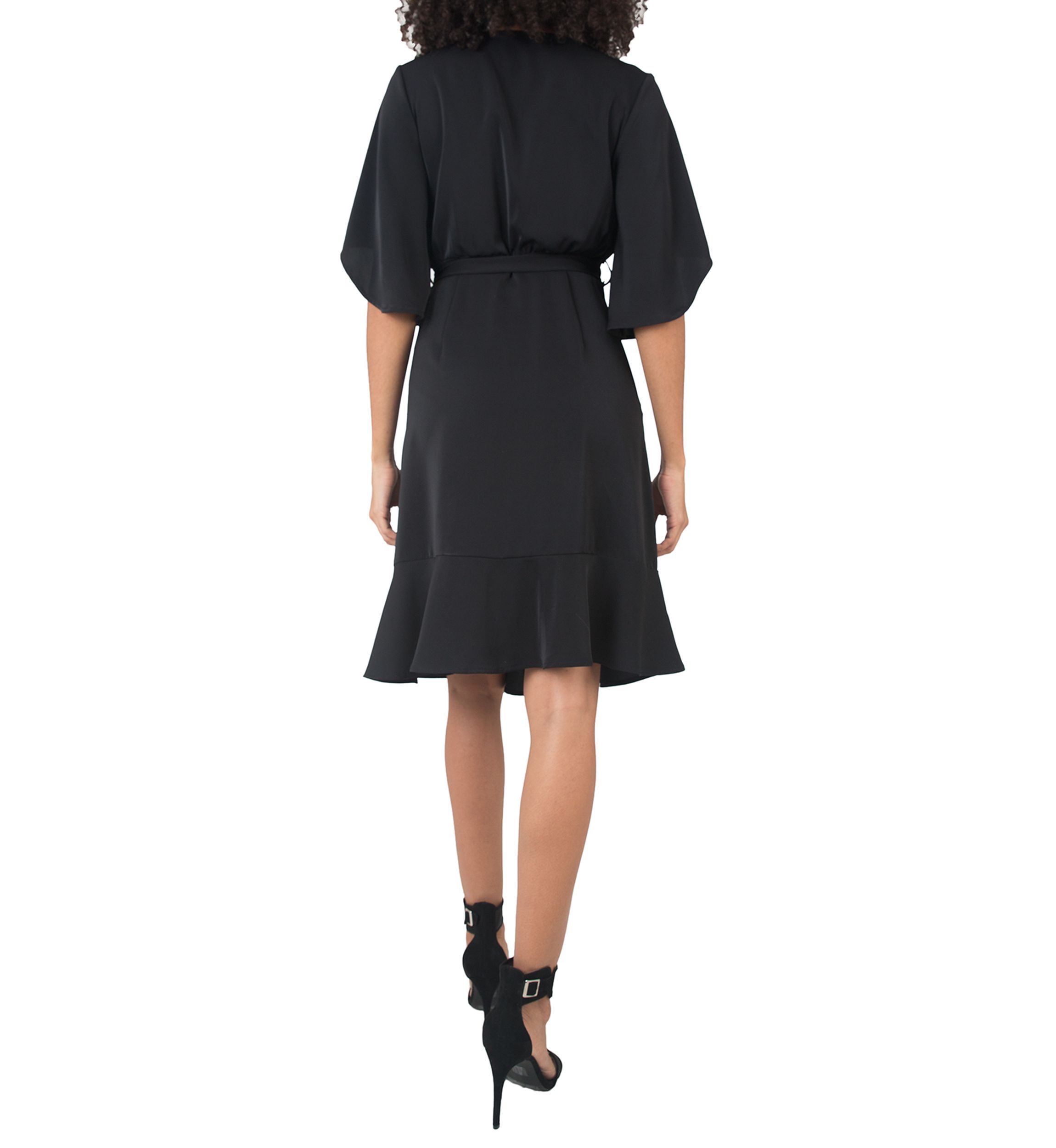 Short Sleeve Ruffle Hem Wrap Dress