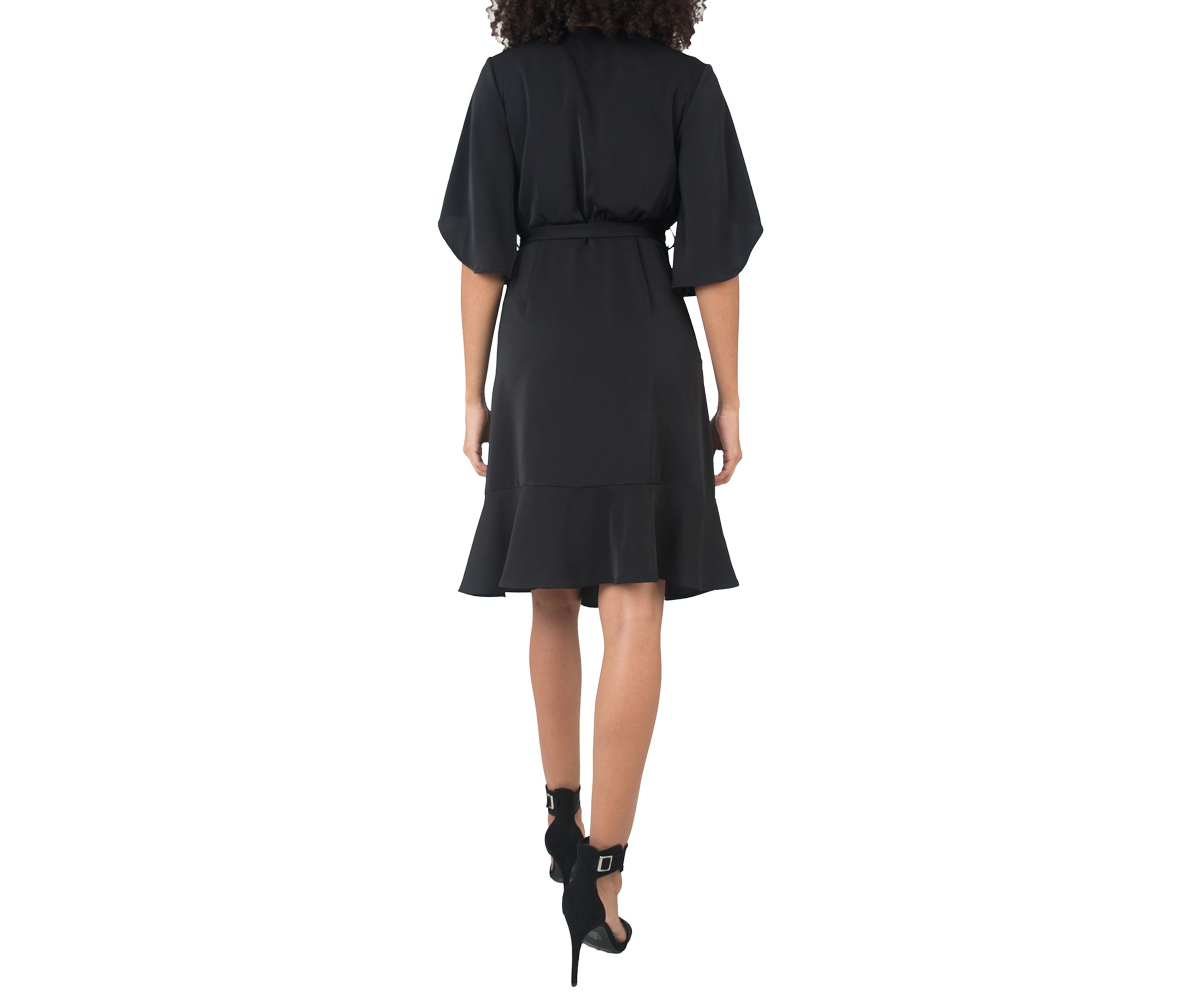 Short Sleeve Ruffle Hem Wrap Dress