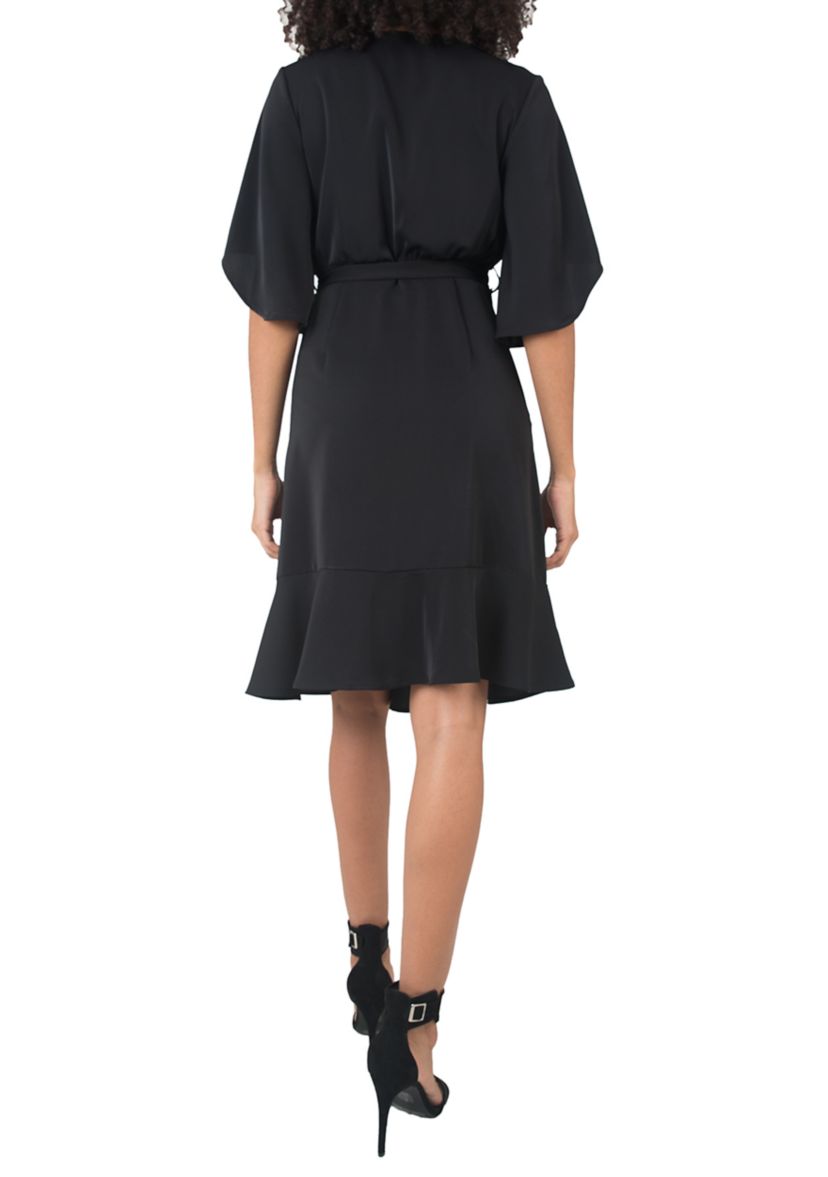 Short Sleeve Ruffle Hem Wrap Dress
