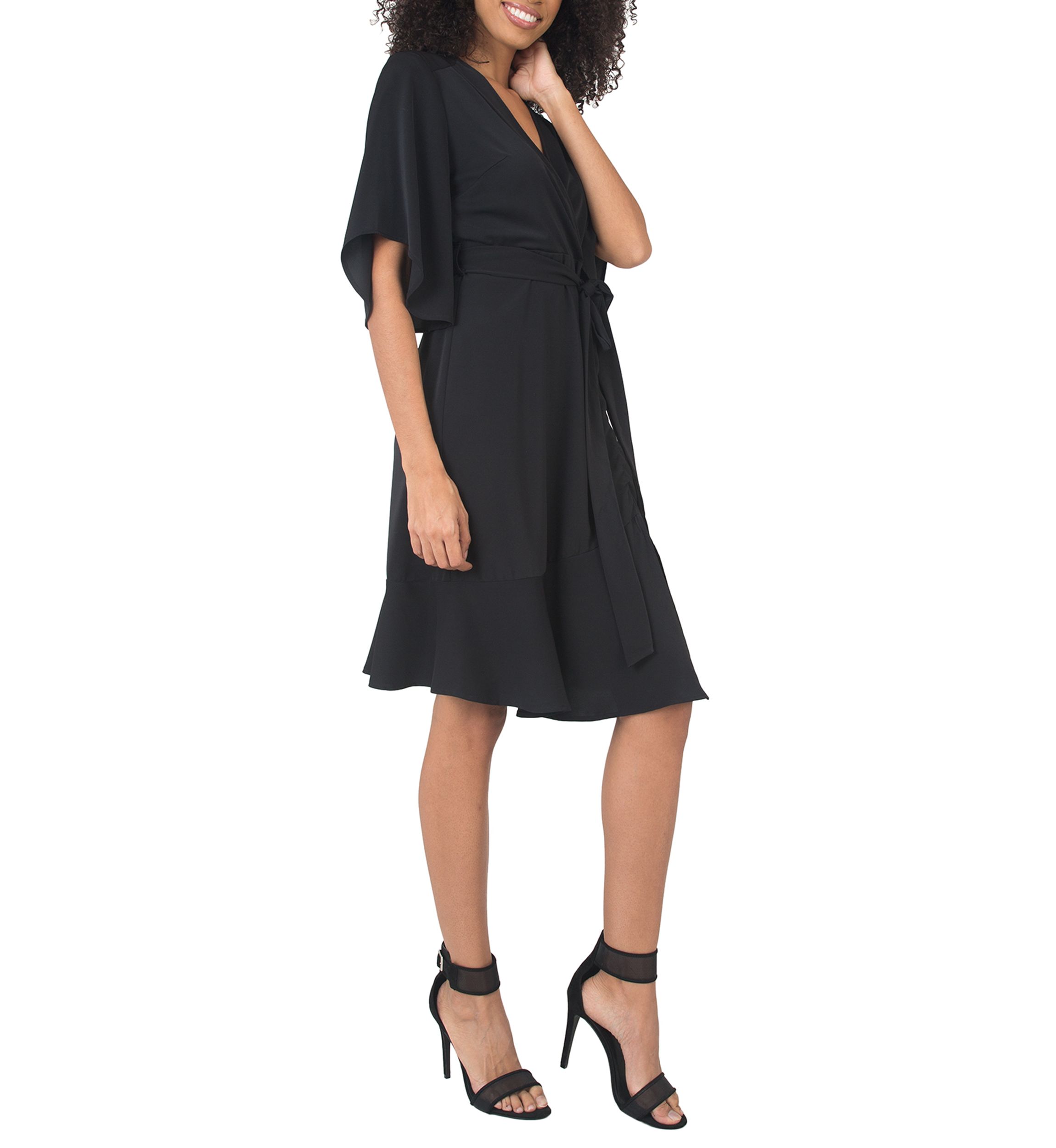 Short Sleeve Ruffle Hem Wrap Dress