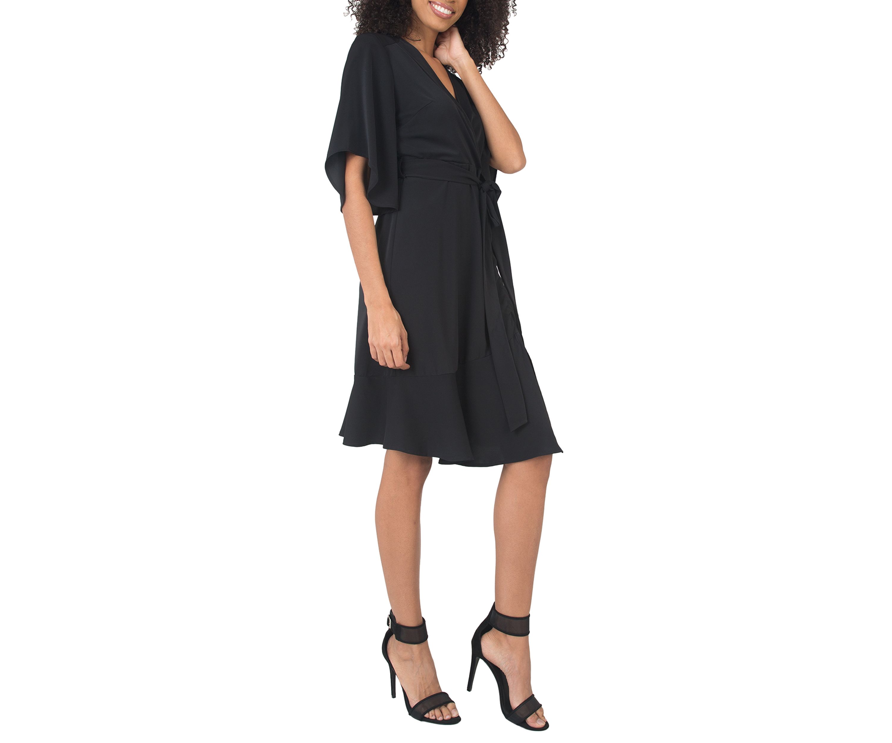Short Sleeve Ruffle Hem Wrap Dress