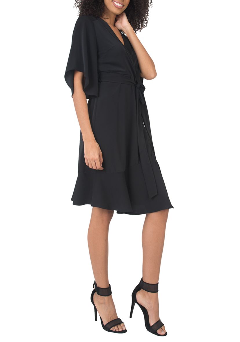 Short Sleeve Ruffle Hem Wrap Dress