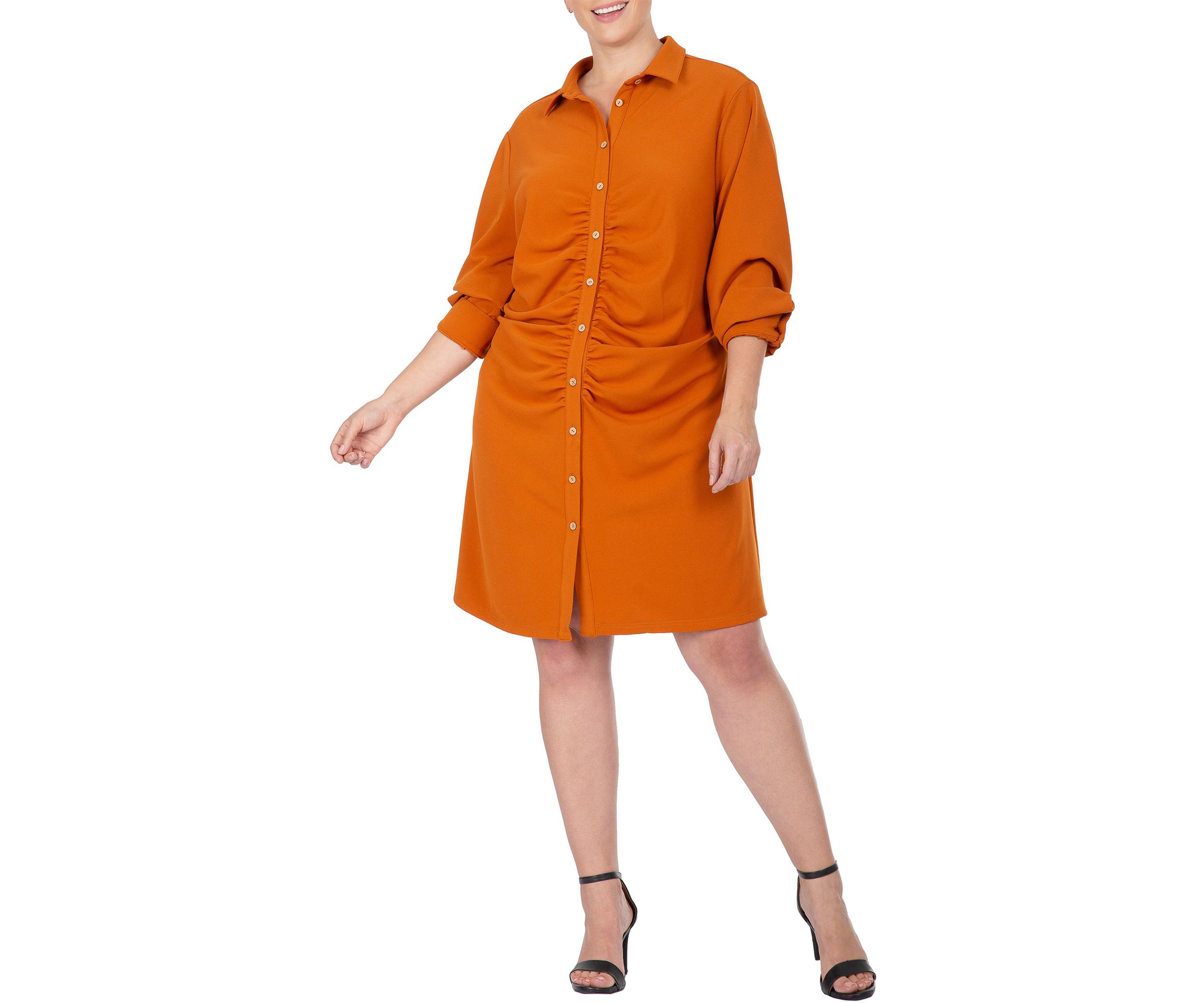 Women  Plus Size  Ruched Front  Buttoned Down Mini Shirt Dress