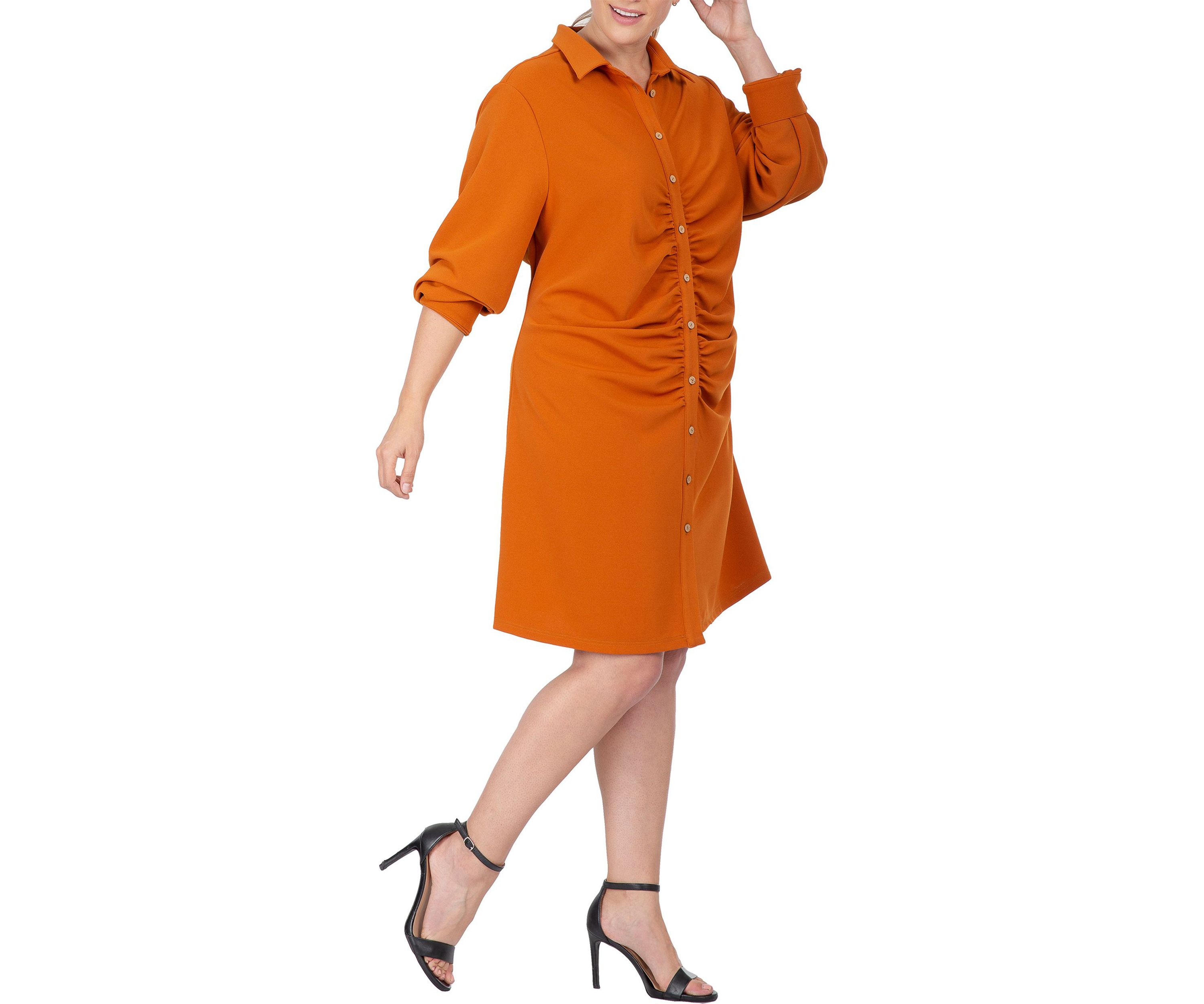 Women  Plus Size  Ruched Front  Buttoned Down Mini Shirt Dress