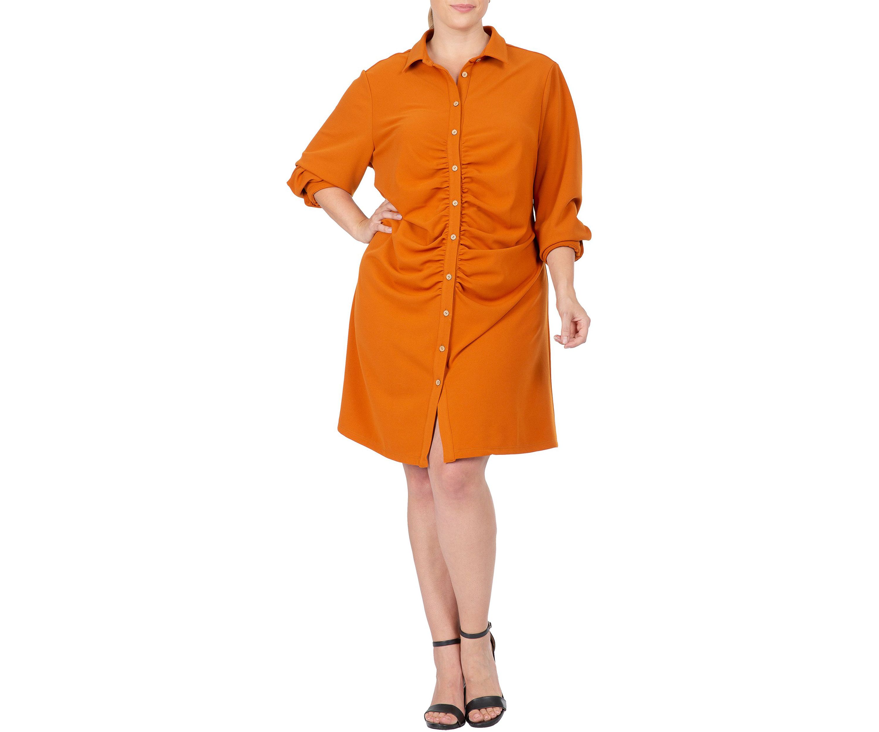 Women  Plus Size  Ruched Front  Buttoned Down Mini Shirt Dress