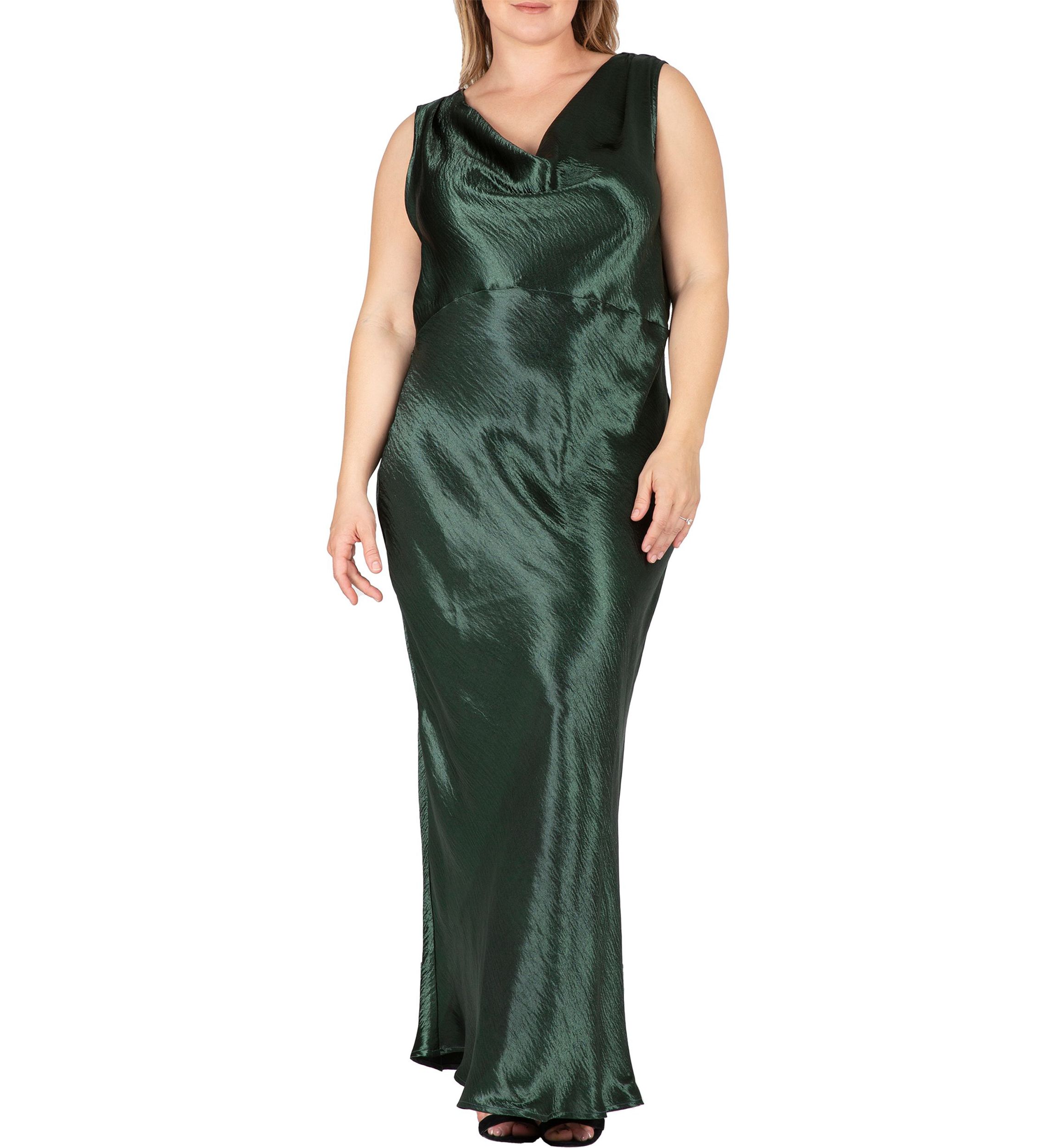 Womens Plus Size Cowl Neck A-line Sleeveless Maxi Dress