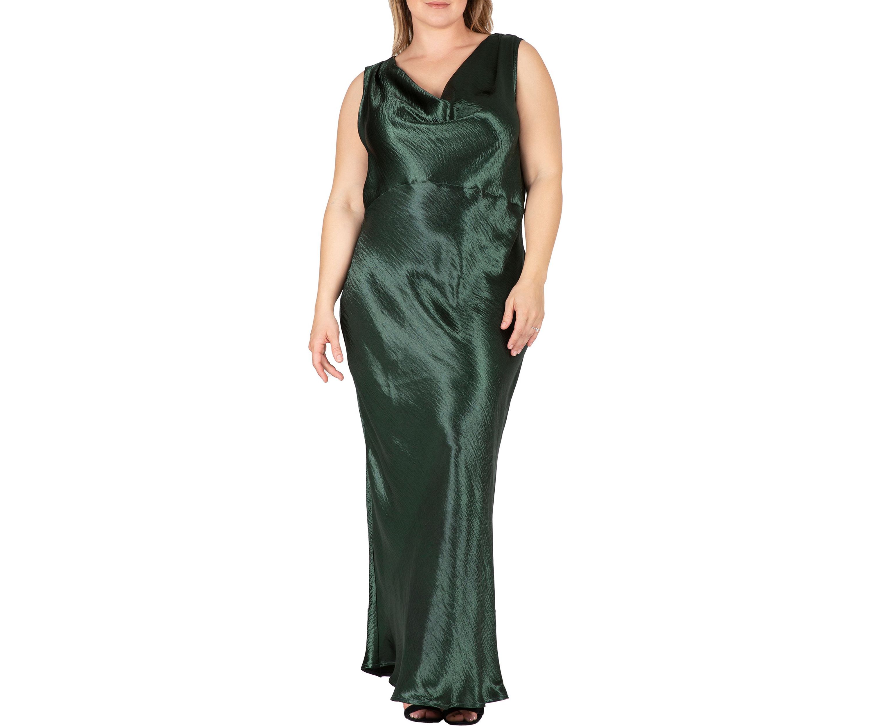 Womens Plus Size Cowl Neck A-line Sleeveless Maxi Dress