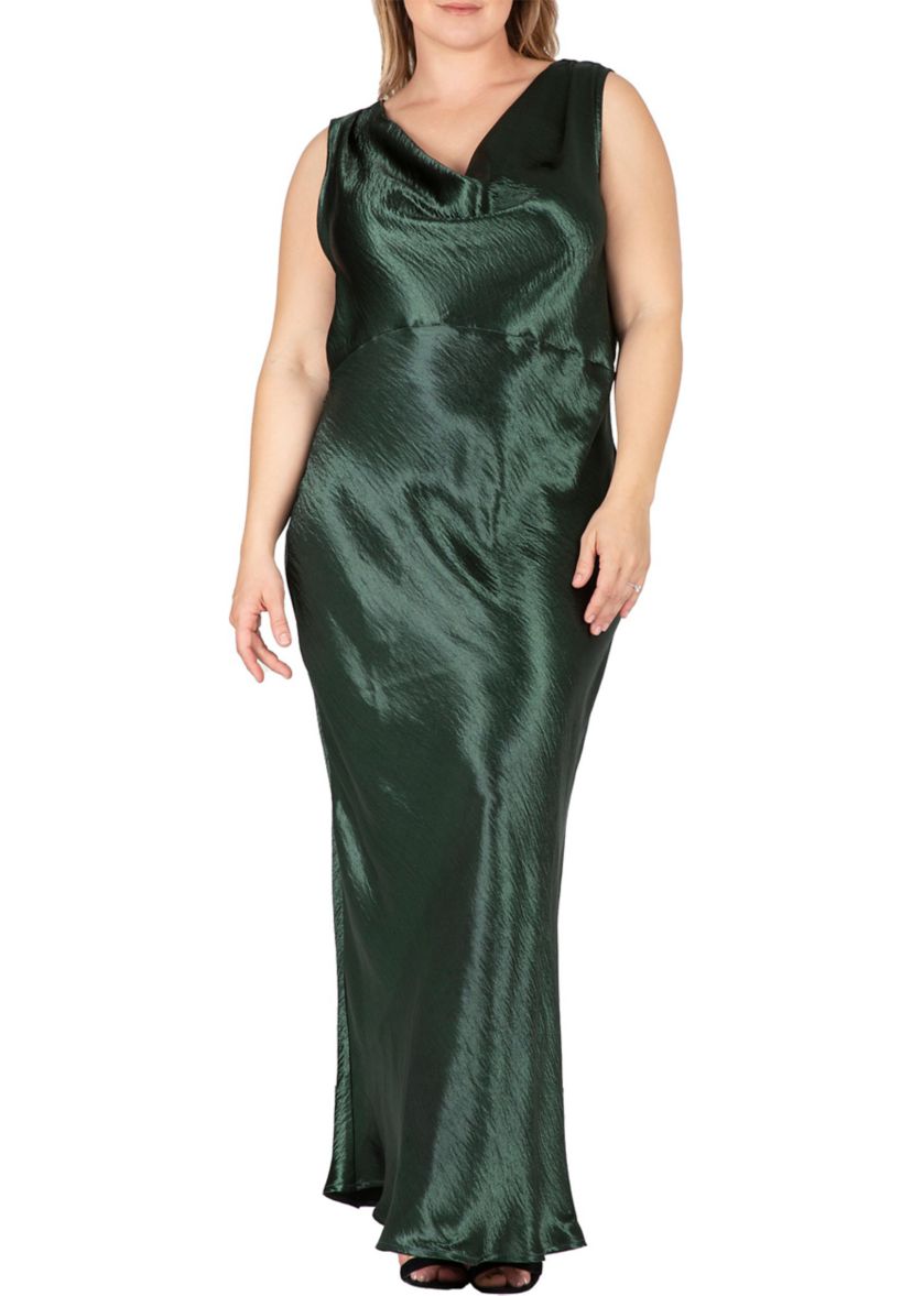Womens Plus Size Cowl Neck A-line Sleeveless Maxi Dress