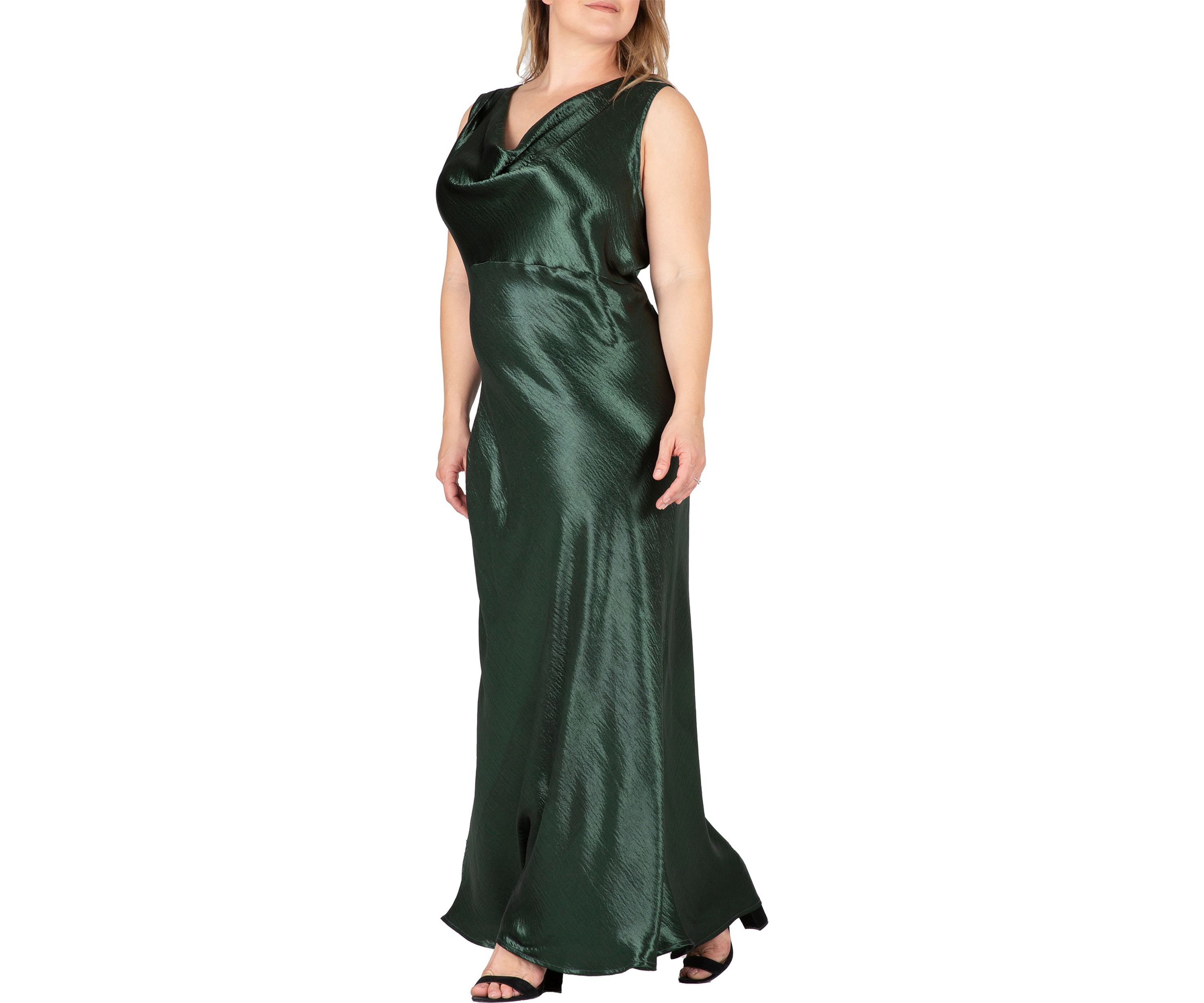 Womens Plus Size Cowl Neck A-line Sleeveless Maxi Dress