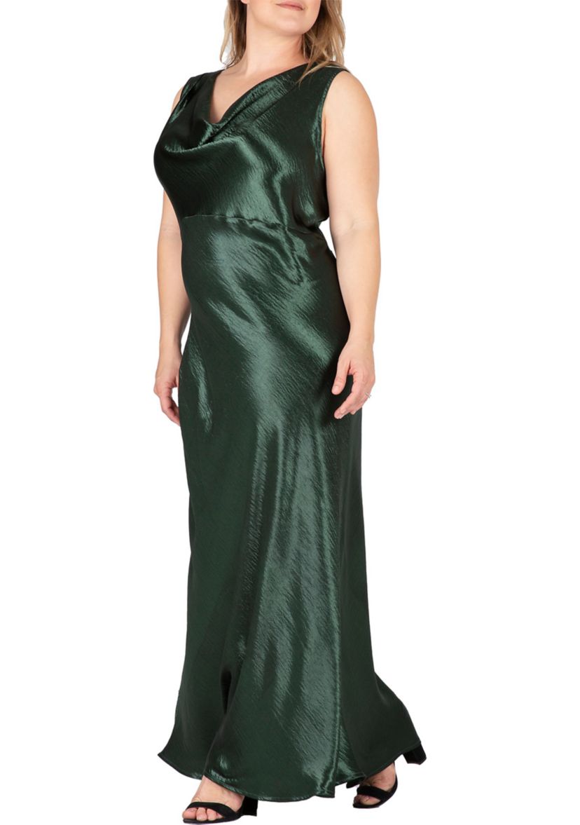 Womens Plus Size Cowl Neck A-line Sleeveless Maxi Dress