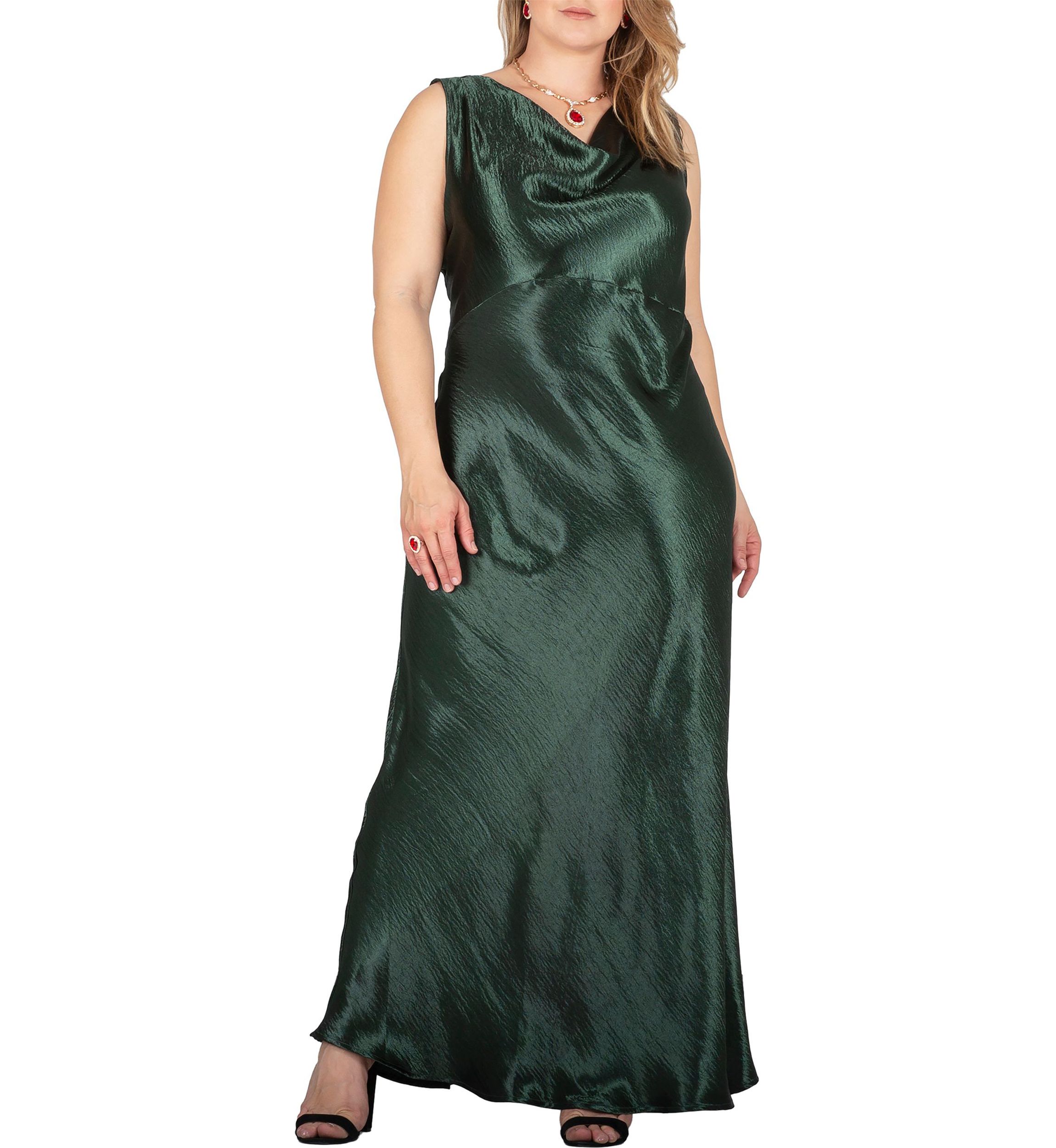 Womens Plus Size Cowl Neck A-line Sleeveless Maxi Dress