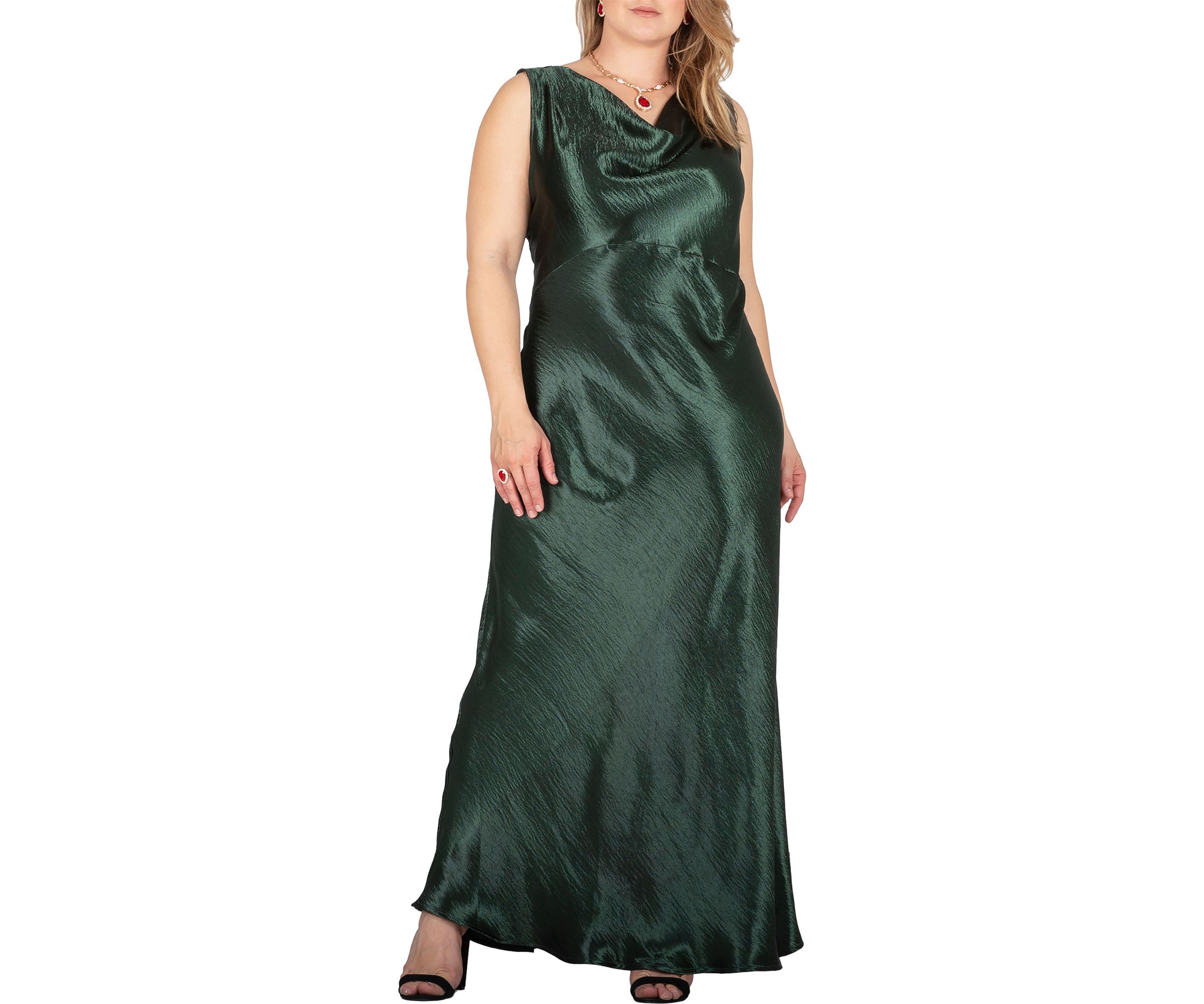 Womens Plus Size Cowl Neck A-line Sleeveless Maxi Dress