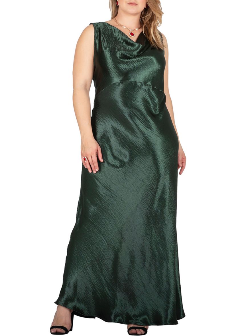 Womens Plus Size Cowl Neck A-line Sleeveless Maxi Dress