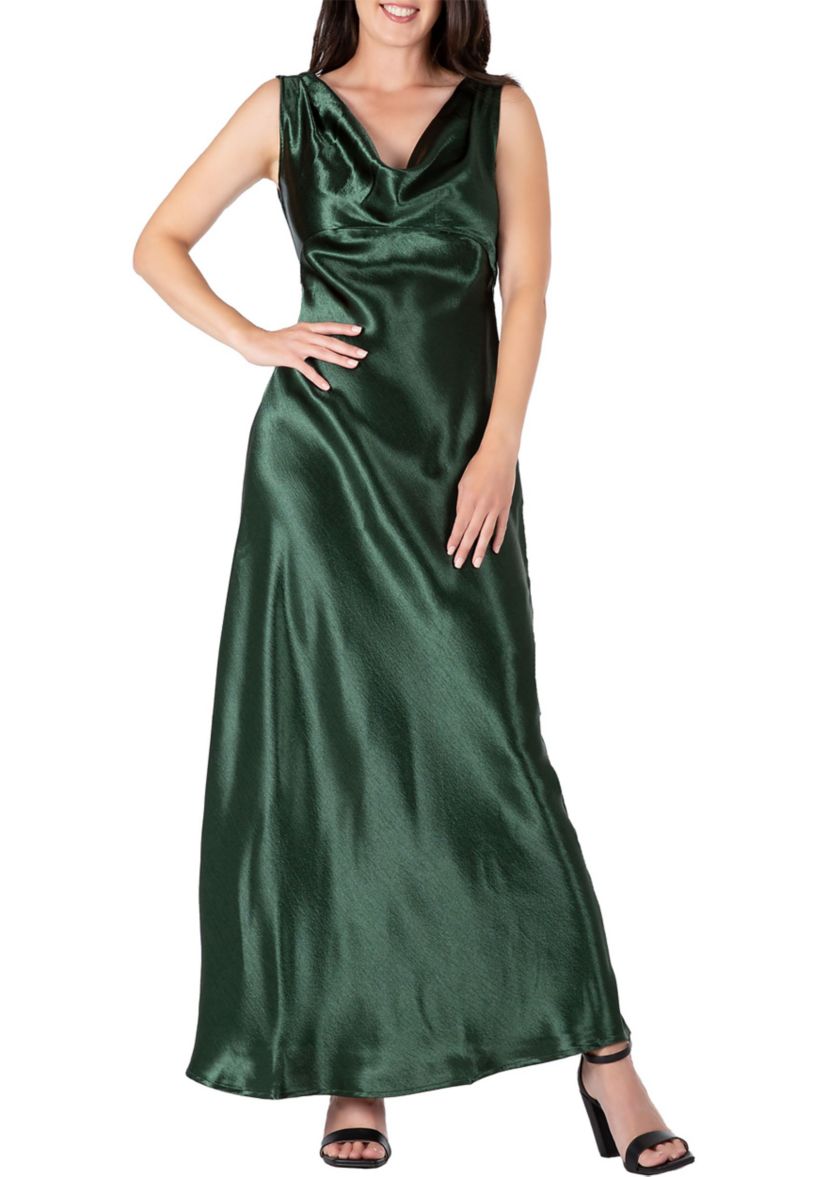 Womens Cowl Neck A-line Sleeveless Maxi Dress