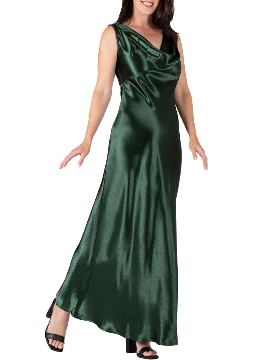 Womens Cowl Neck A-line Sleeveless Maxi Dress