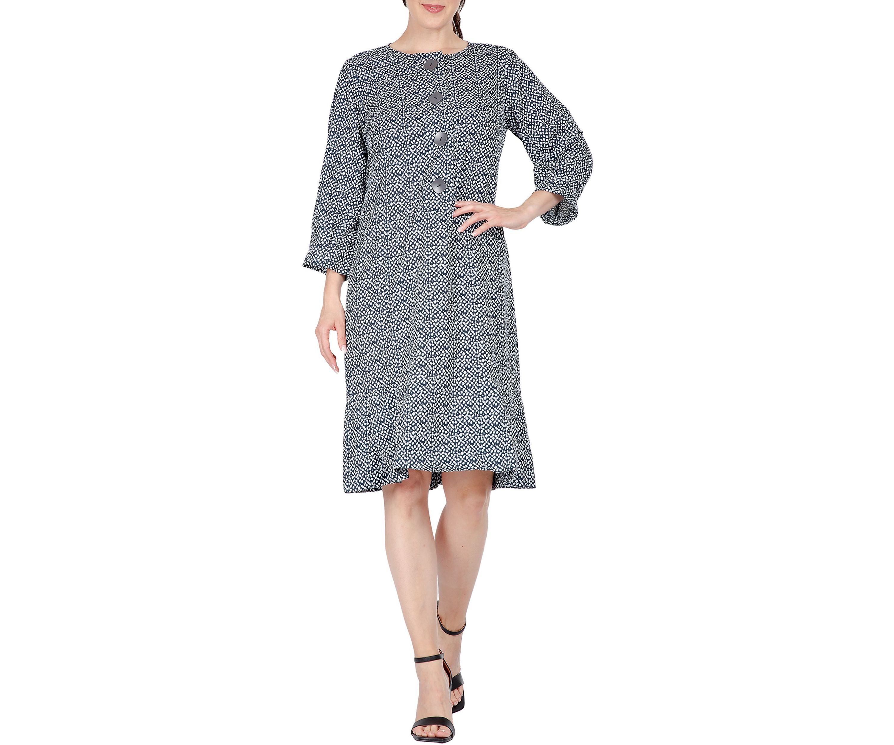 Women Pullover 3/4 Sleeve Flounce Pleated Mini Hem Dress